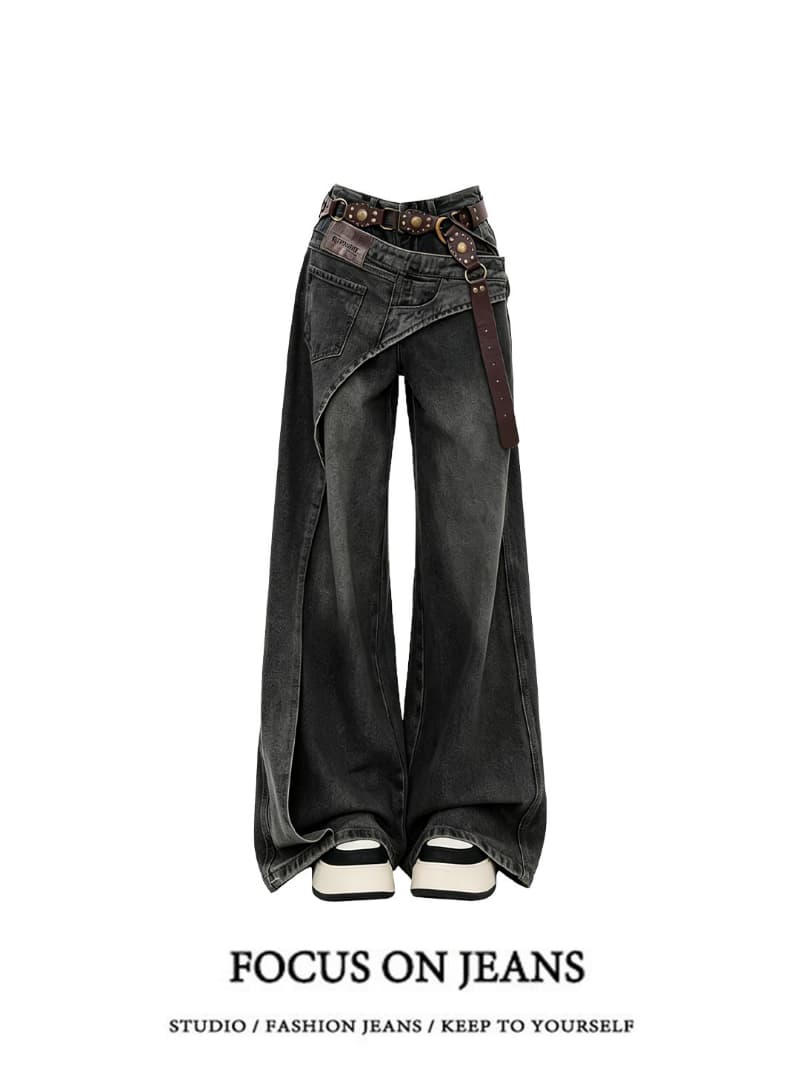 아메리칸 레트로 그라데이션 넓은 다리 청바지 여성 2026 가을 새로운 하이웨이스트 루즈핏 도루 센스 스트레이트 바닥 청소 바지 이미지 4