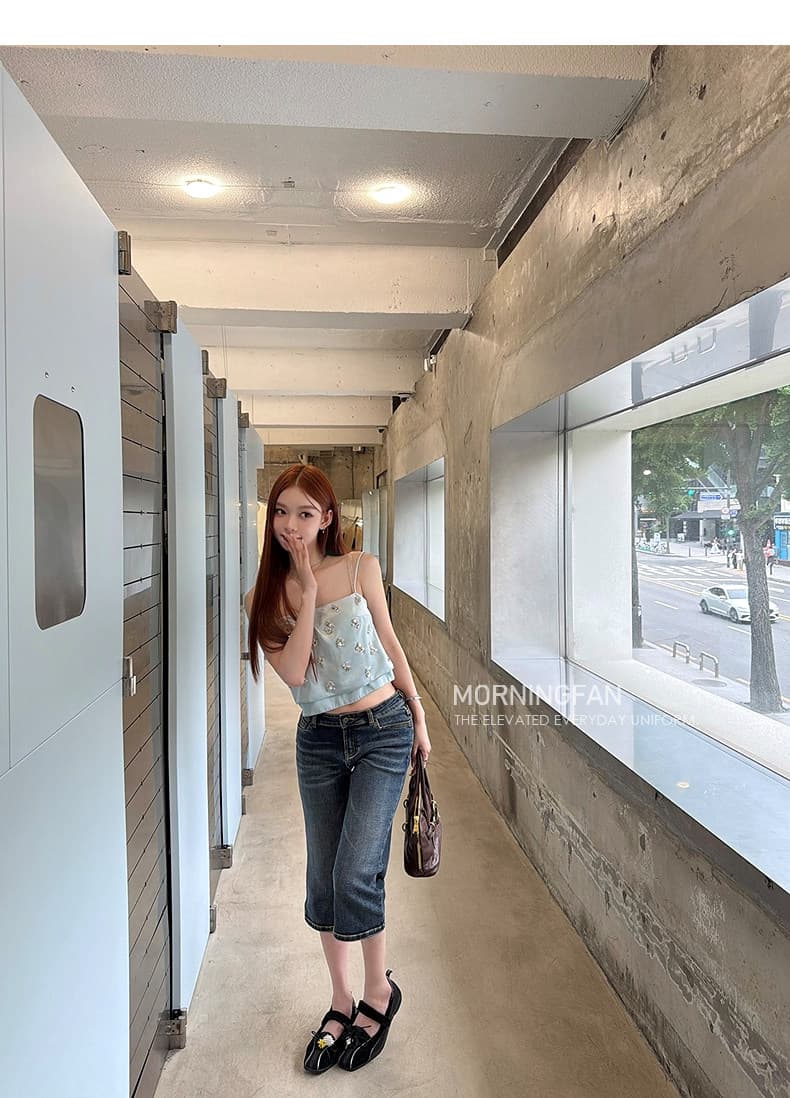 로우 웨이스트 아메리칸 7 점 청바지 느슨함 좋은 착용 상세 이미지 3