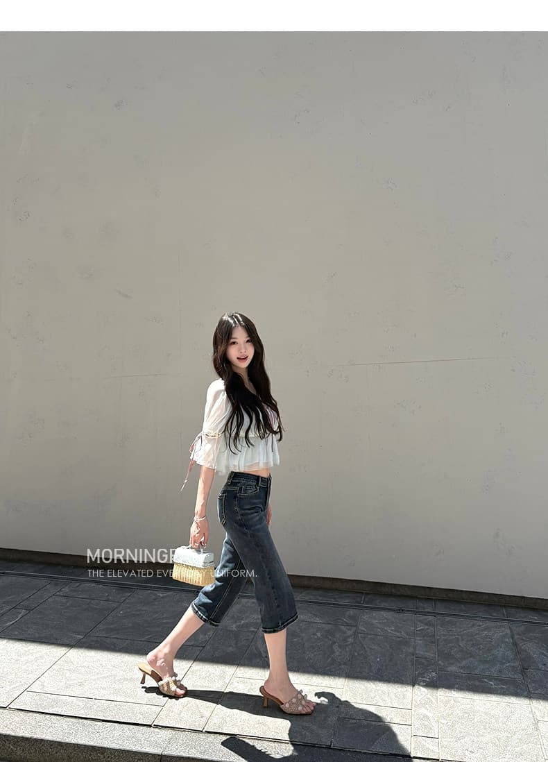 로우 웨이스트 아메리칸 7 점 청바지 느슨함 좋은 착용 상세 이미지 14