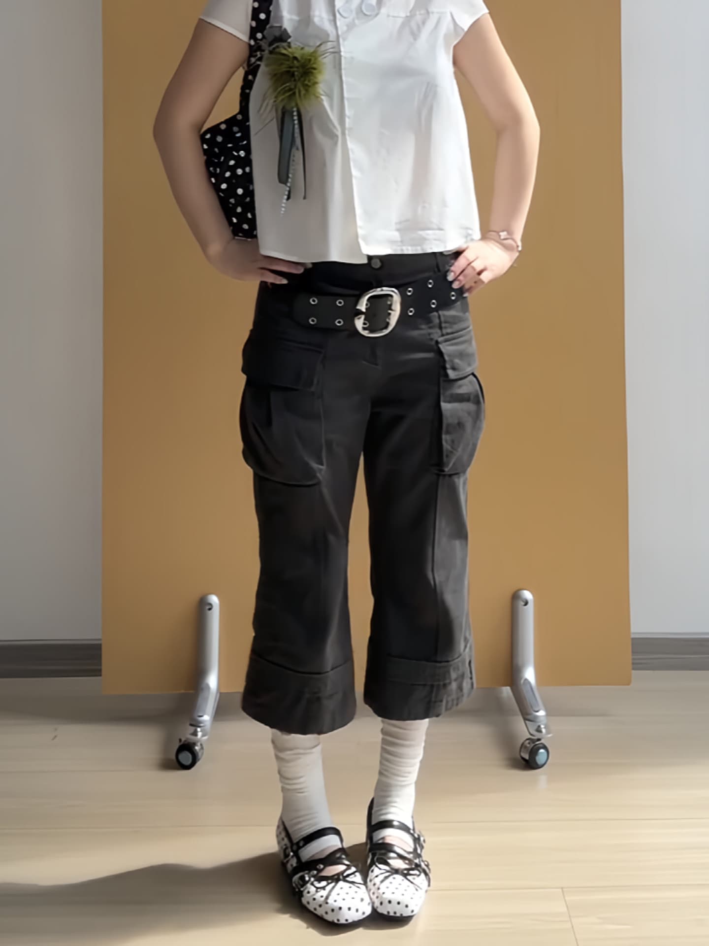 아메리칸 레트로 워싱 마 오래된 3 차원 주머니 워크웨어 7부 바지 여성 여름 새로운 디자인 부츠컷 바지 상세 이미지 3