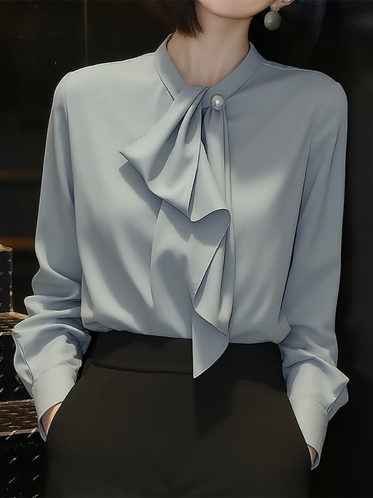 프랑스식 아름다운 리본 여성 셔츠 봄 2026 년 새로운 미니멀리즘 패션 작은 대중 고급 절묘한 빛 럭셔리 셔츠 상세 이미지 5