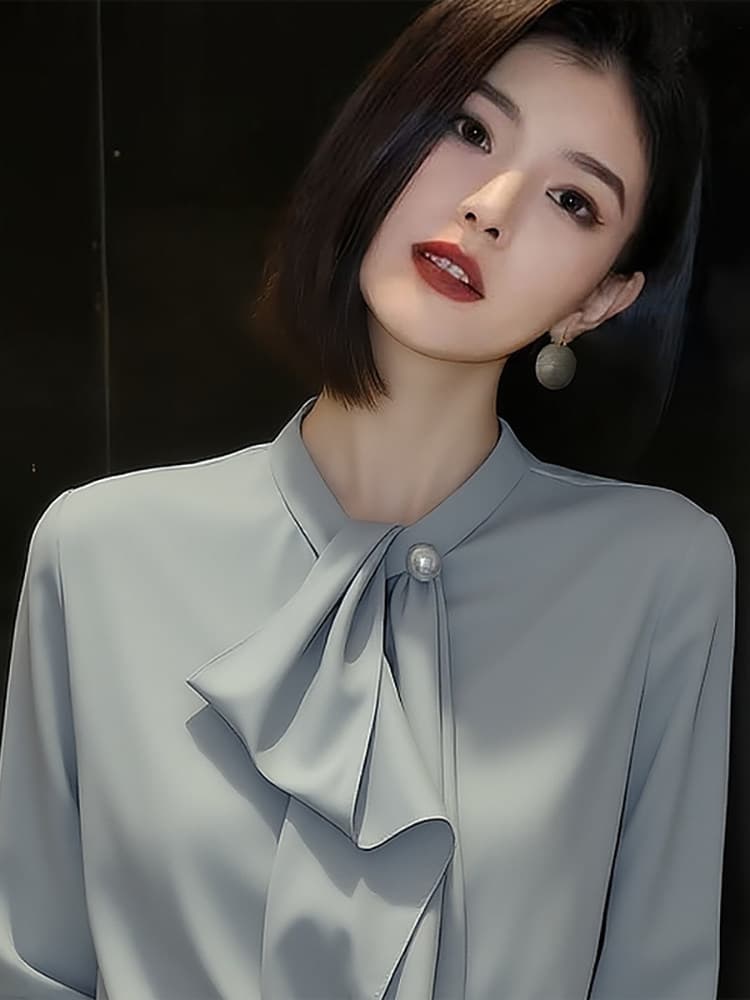 프랑스식 아름다운 리본 여성 셔츠 봄 2026 년 새로운 미니멀리즘 패션 작은 대중 고급 절묘한 빛 럭셔리 셔츠 상세 이미지 6