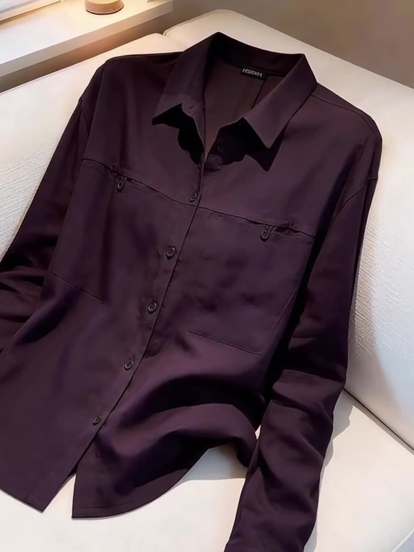 한 부서 미니멀리즘 단색 폴로 칼라 긴팔 셔츠 봄 레트로 캐주얼 바람 루즈핏 슬림해 보이는 외국 가스 셔츠 작은 셔츠 여성 이미지 3