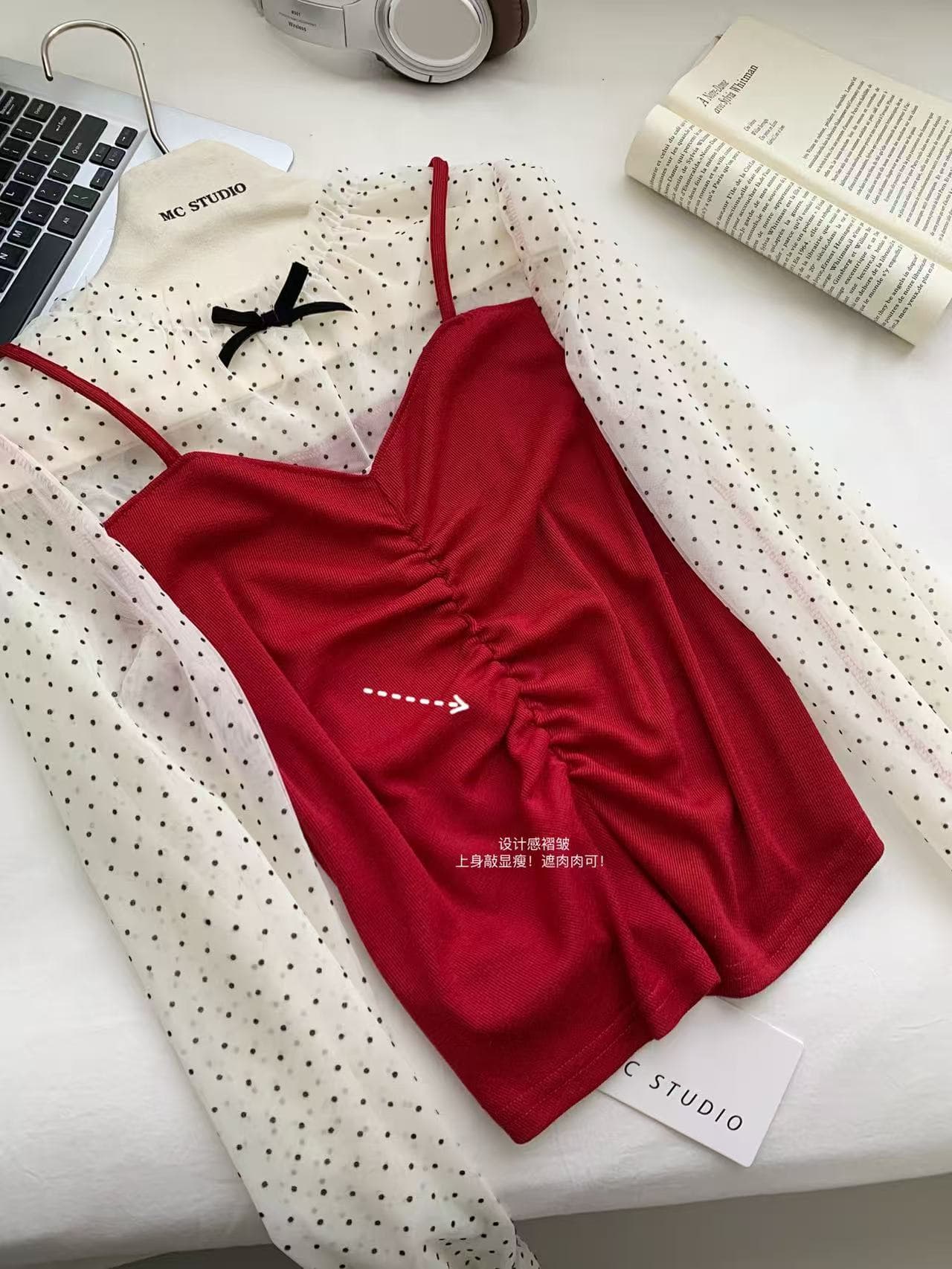 한 부서 도트 무늬 달콤함 페이크 레이어드 맨위 여성 새로운 디자인 센스 외국 가스 Chic 연령 감소 긴팔 티셔츠 상세 이미지 15