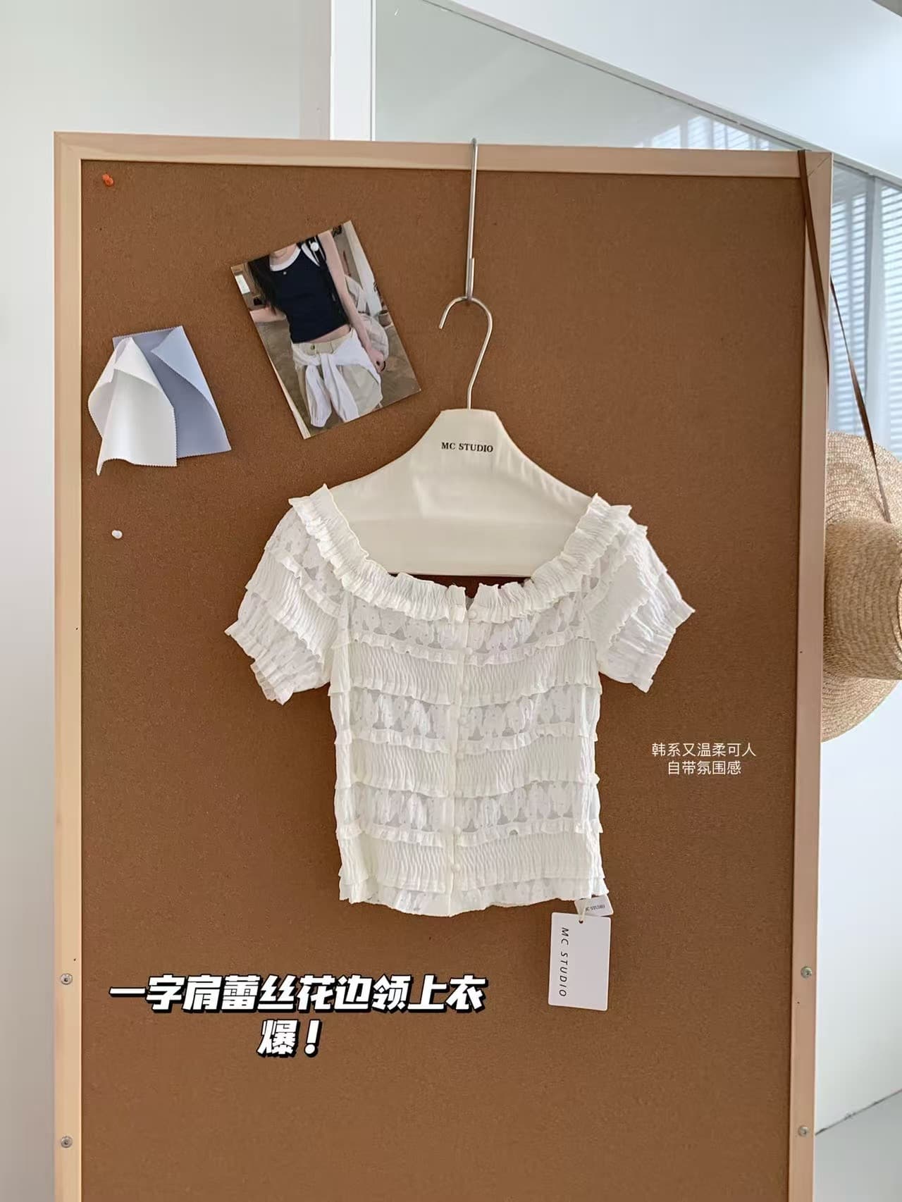 사슴 보기 안녕하세요. 프랑스식 오프숄더 레이스 칼라 레이스 여성 셔츠 여름 새로운 작은 대중 디자인 센스 연령 감소 맨위 이미지 4