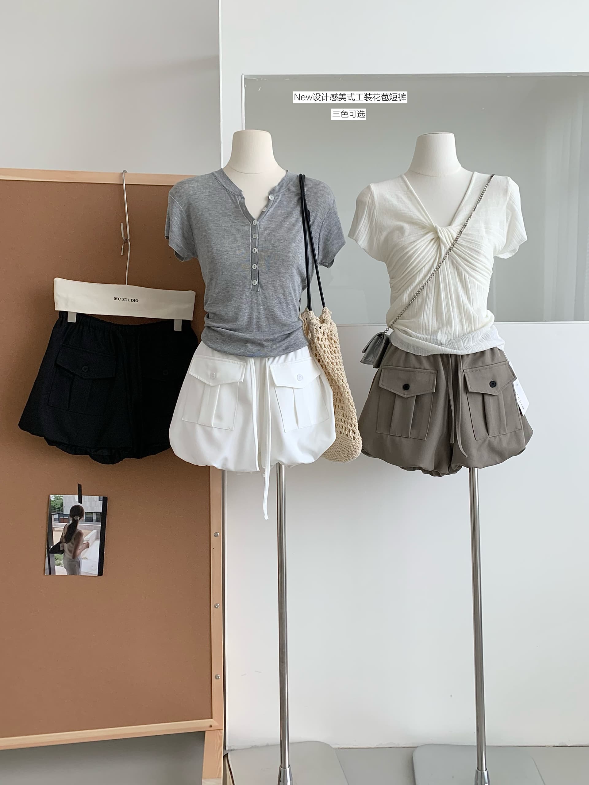 쉬 원 유안 세련된 여고생 빅 포켓 워크웨어 바람 펌프 로프 반바지 여성 여름 달콤한 차가운 꽃밭 바지 상세 이미지 2