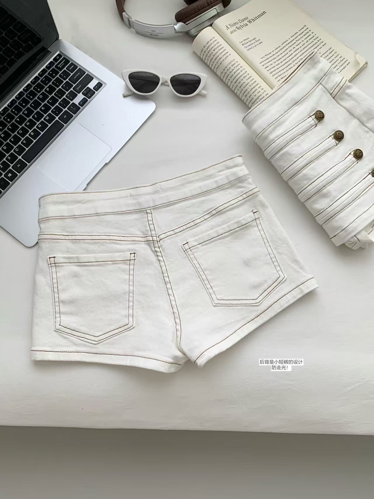 titi 작은 자매 궁정 cion 높음 폭탄 크메르어 레트로 이중 버튼 데님 치마바지 반신 스커트 미니 스커트 상세 이미지 10