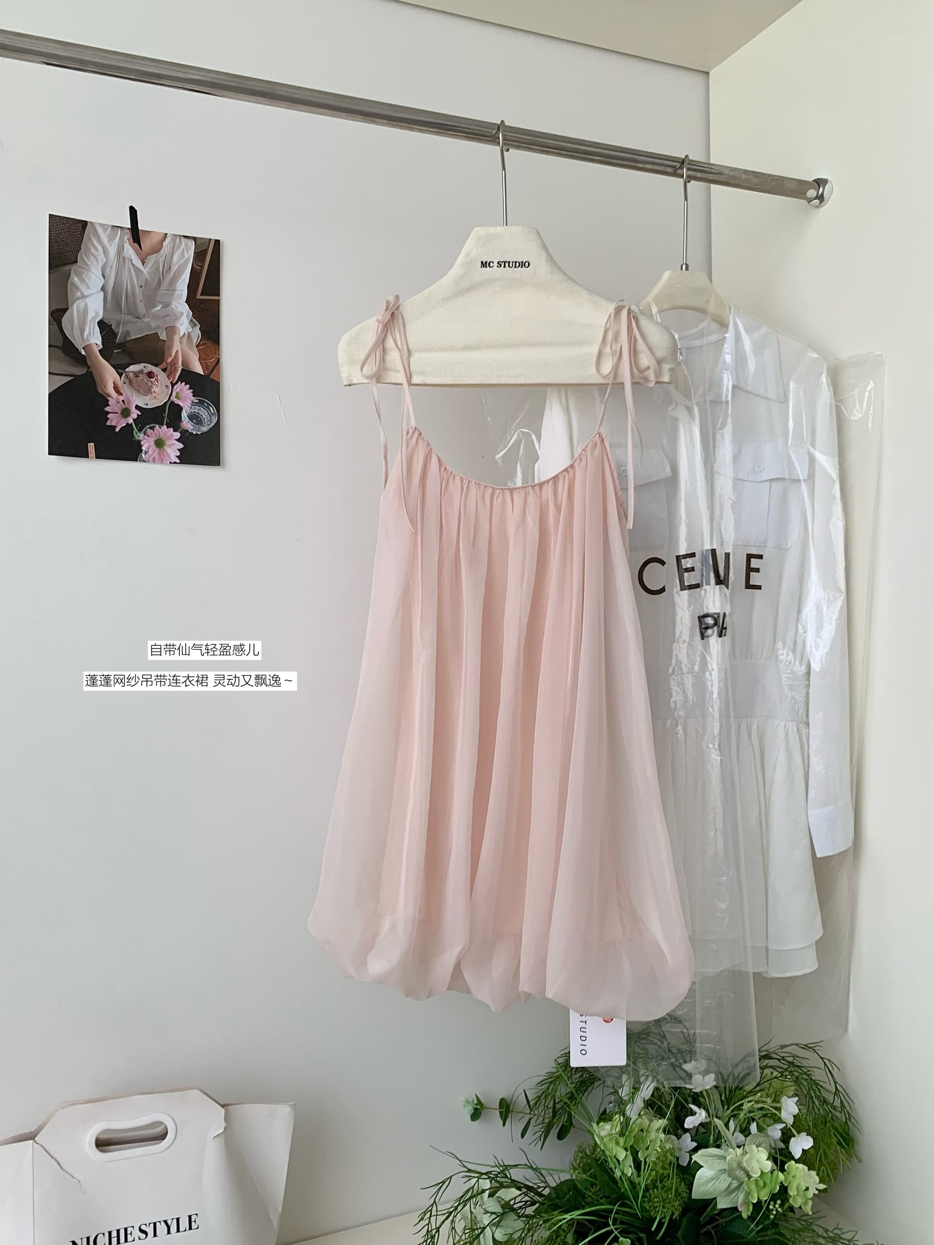 화이트 워터 여성 분말 안개 스와 리 서울 깨진 Pleat 슬립 미니 스커트 여성 여름 요정 바람 가벼움 우아한 퍼프 드레스 이미지 4