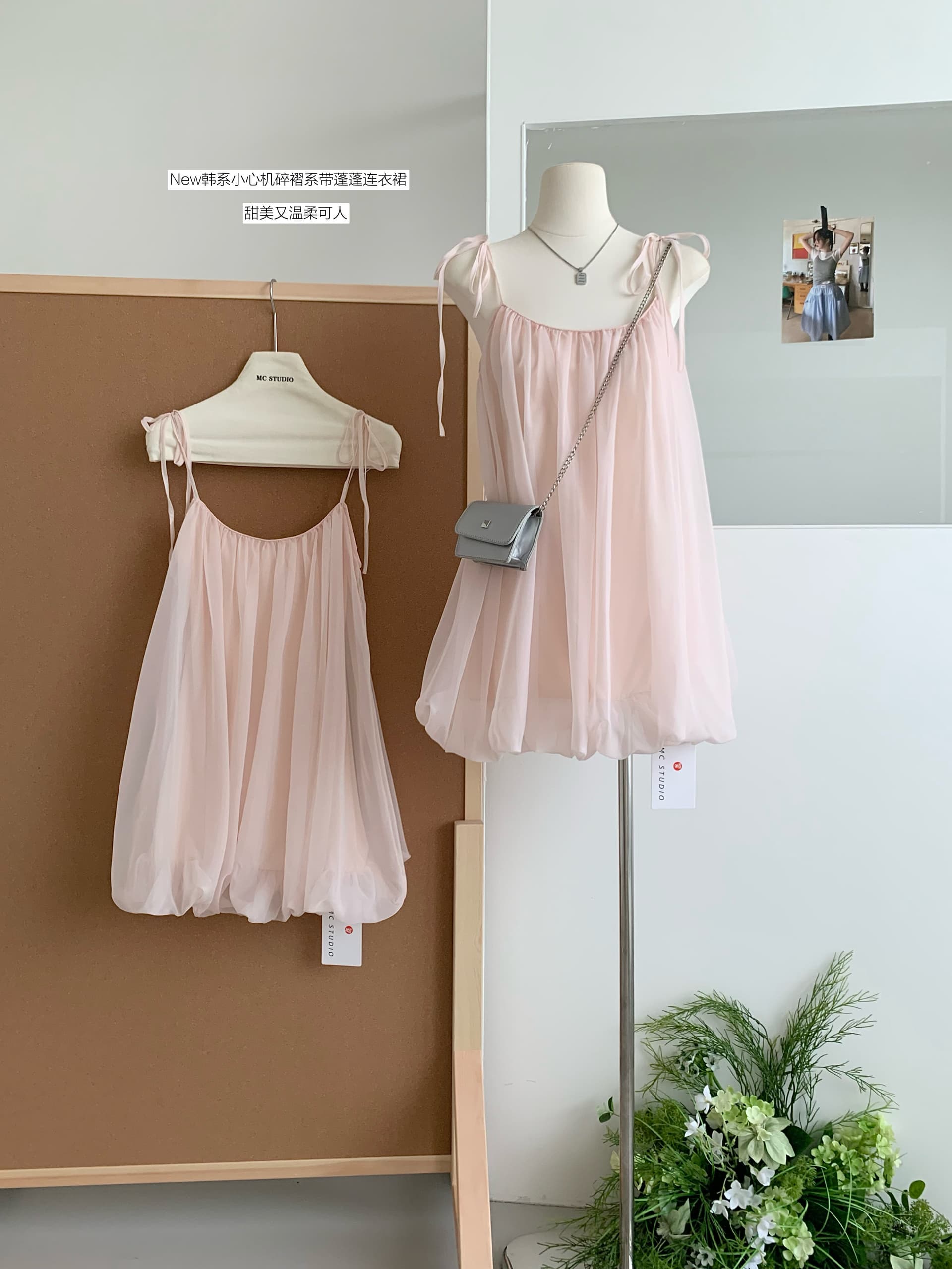 화이트 워터 여성 분말 안개 스와 리 서울 깨진 Pleat 슬립 미니 스커트 여성 여름 요정 바람 가벼움 우아한 퍼프 드레스 상세 이미지 2