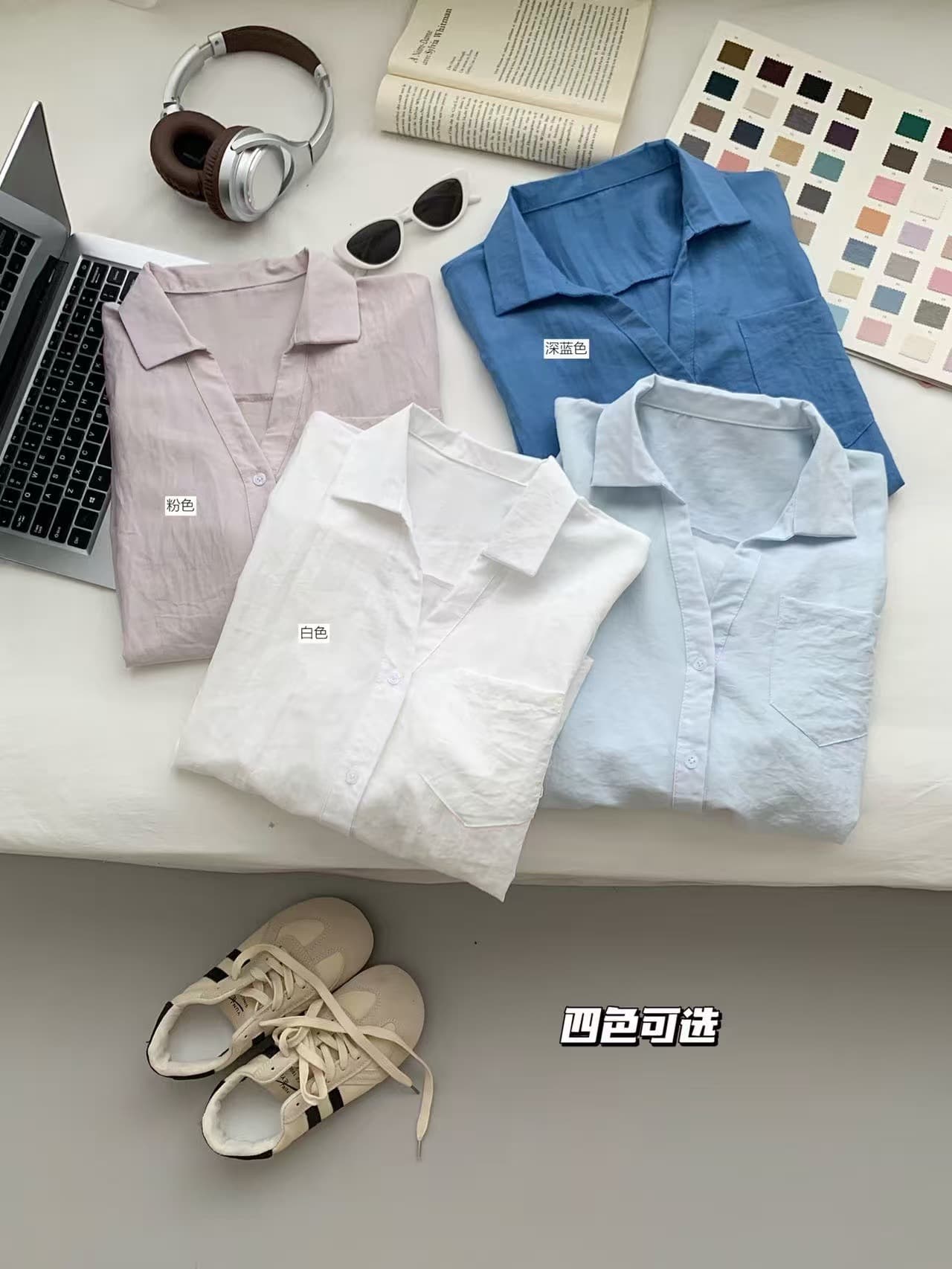 윌 오목함 모델링 ~ 중 셔츠 26 새로운 한 부서 루즈핏 슬림해 보이는 디자인 센스 V넥 핀치 Pleat 셔츠 상세 이미지 14
