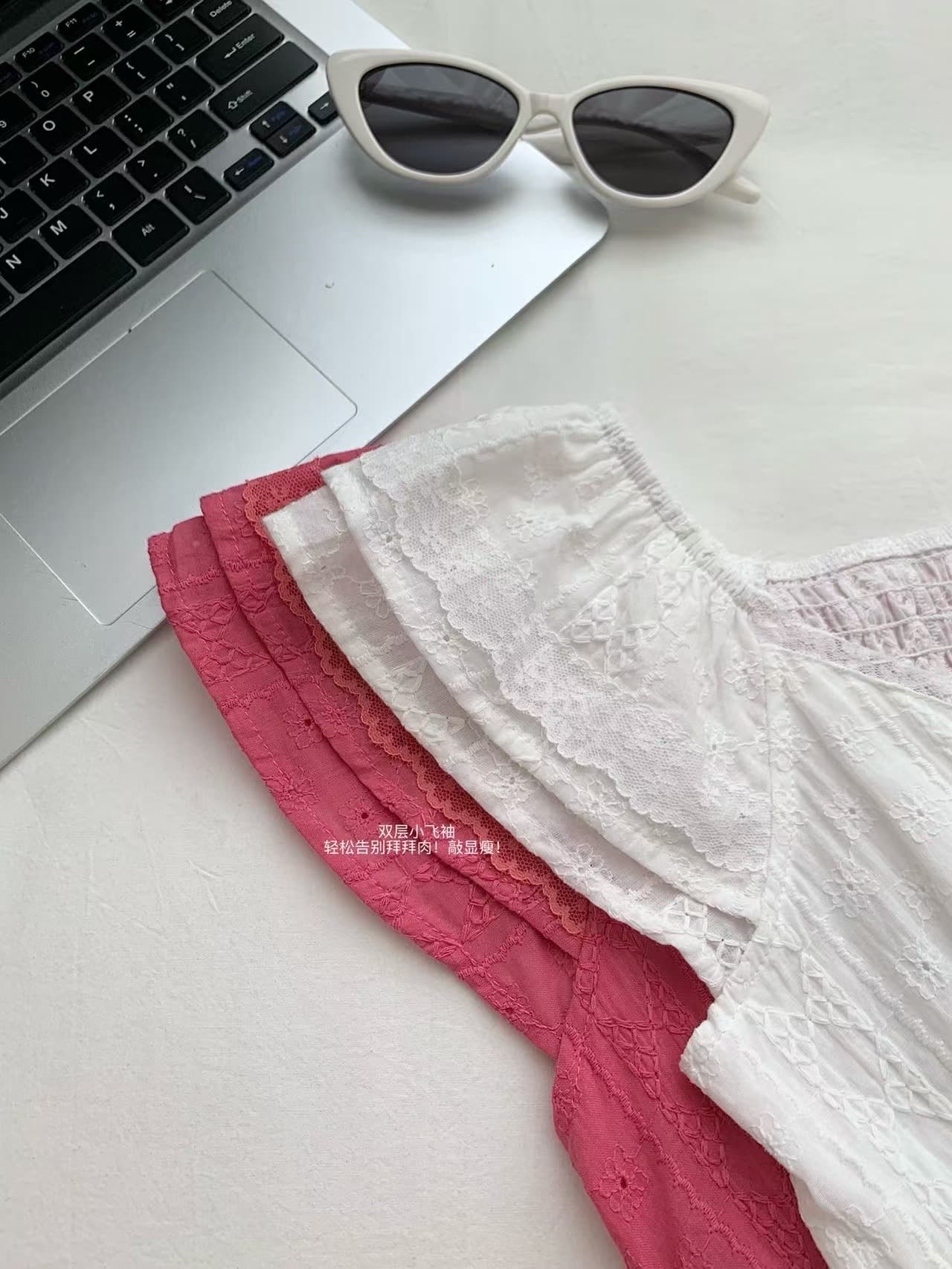 im ~까지 프랑스식 달콤한 소스 V넥 레이스 조각 프릴 맨위 여성 자카드 명중 가져 가라. 작은 날다 소매 인형 셔츠 상세 이미지 13