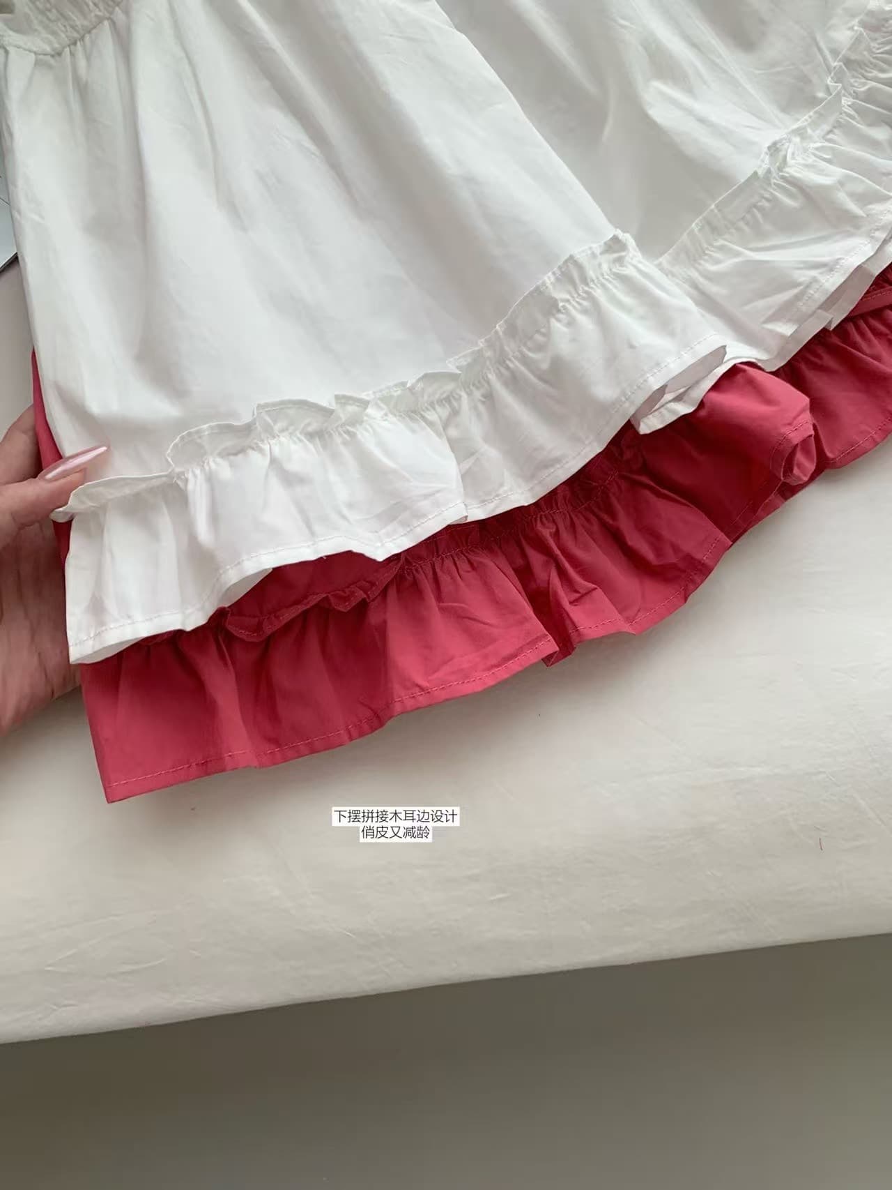 im ~까지 프랑스식 달콤한 소스 V넥 레이스 조각 프릴 맨위 여성 자카드 명중 가져 가라. 작은 날다 소매 인형 셔츠 상세 이미지 15