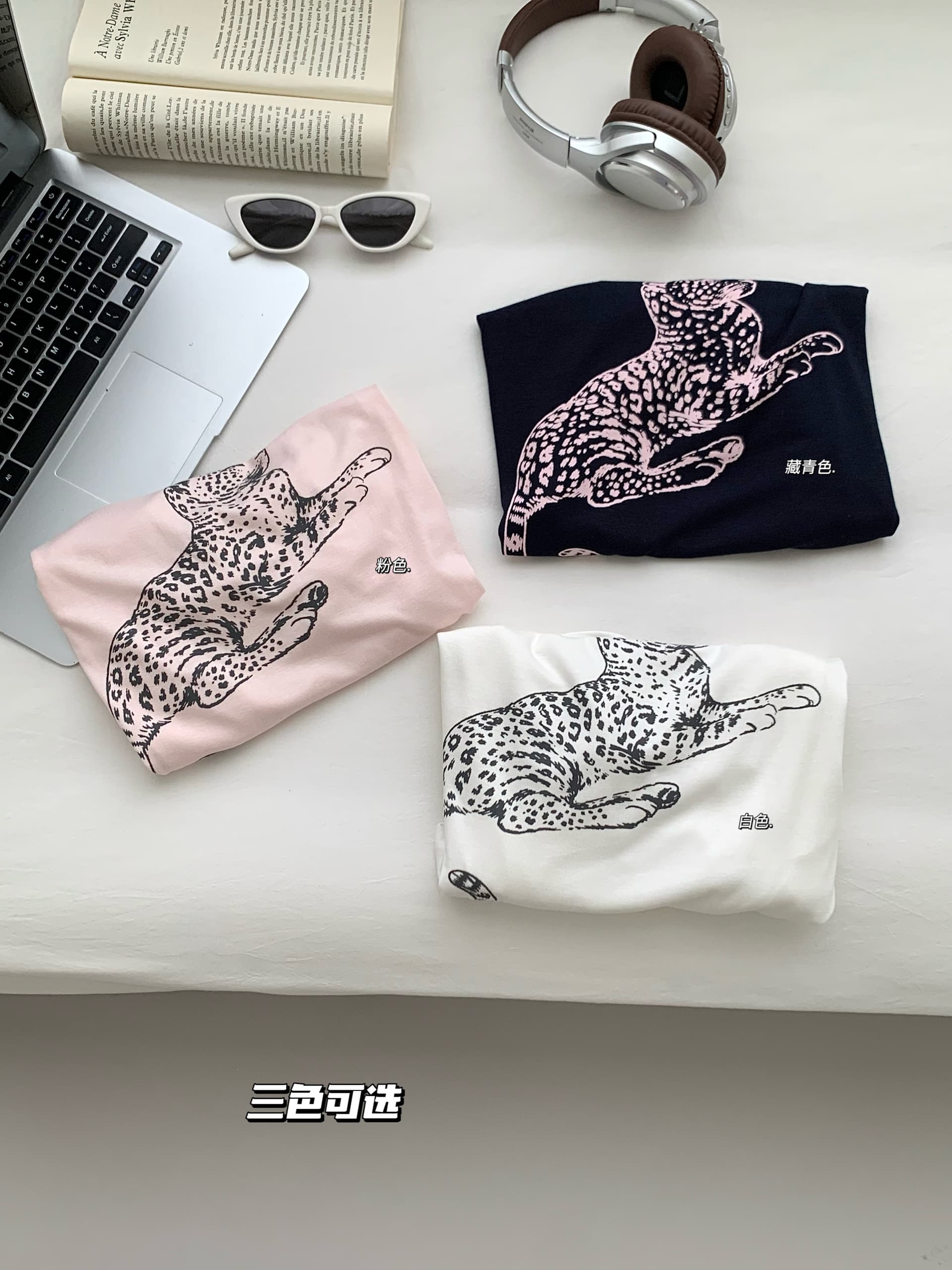 밤나무 코코아 bankelili 느긋한 표범 표범 프린트 비스듬한 어깨 티셔츠 여성 상세 이미지 17
