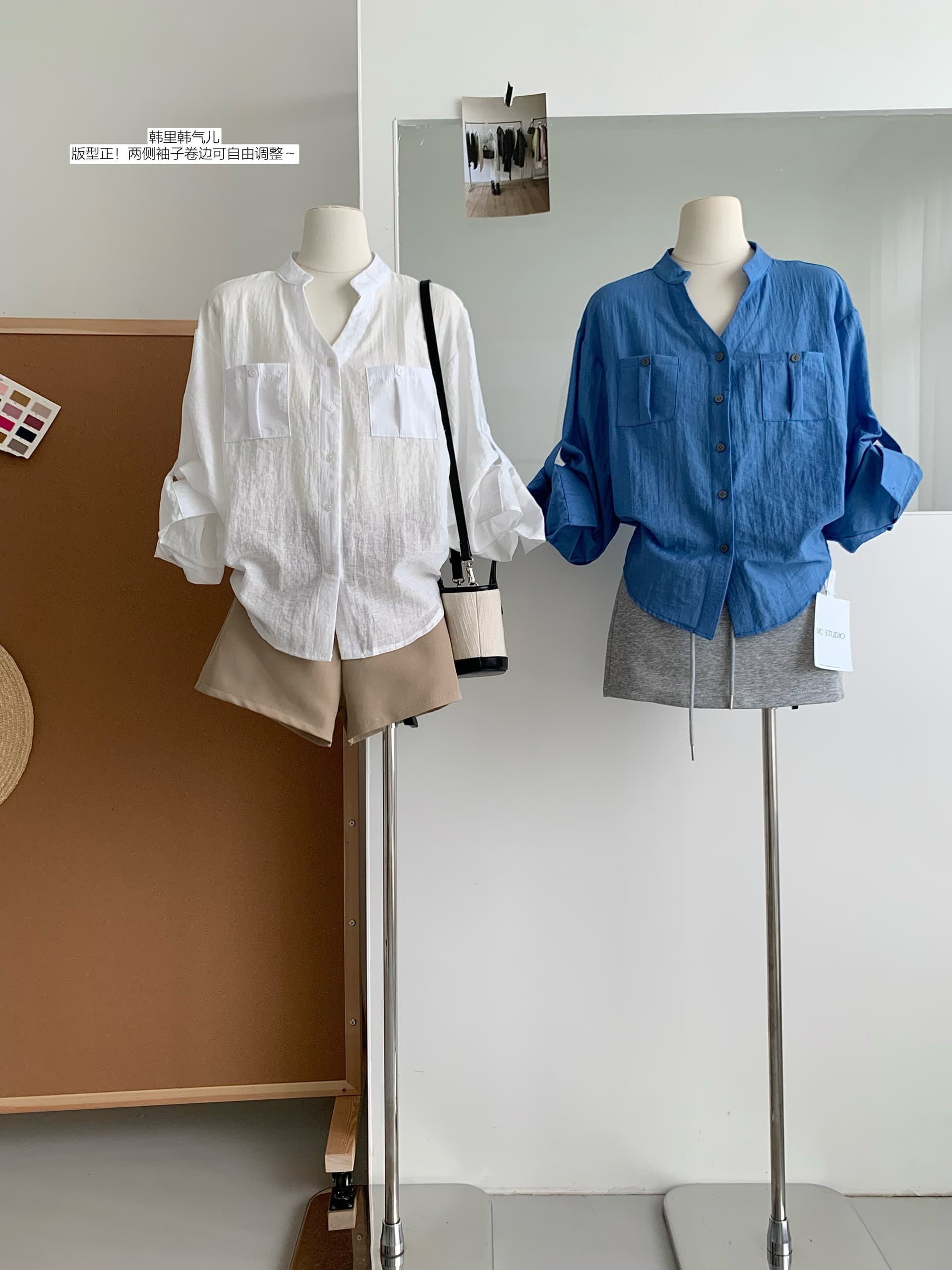 오래된 돈 바람 스탠드 칼라 긴팔 여성 셔츠 여름 얇은 스타일 루즈핏 슬림해 보이는 셔츠 품격 다용도 오픈 가디건 맨위 이미지 4