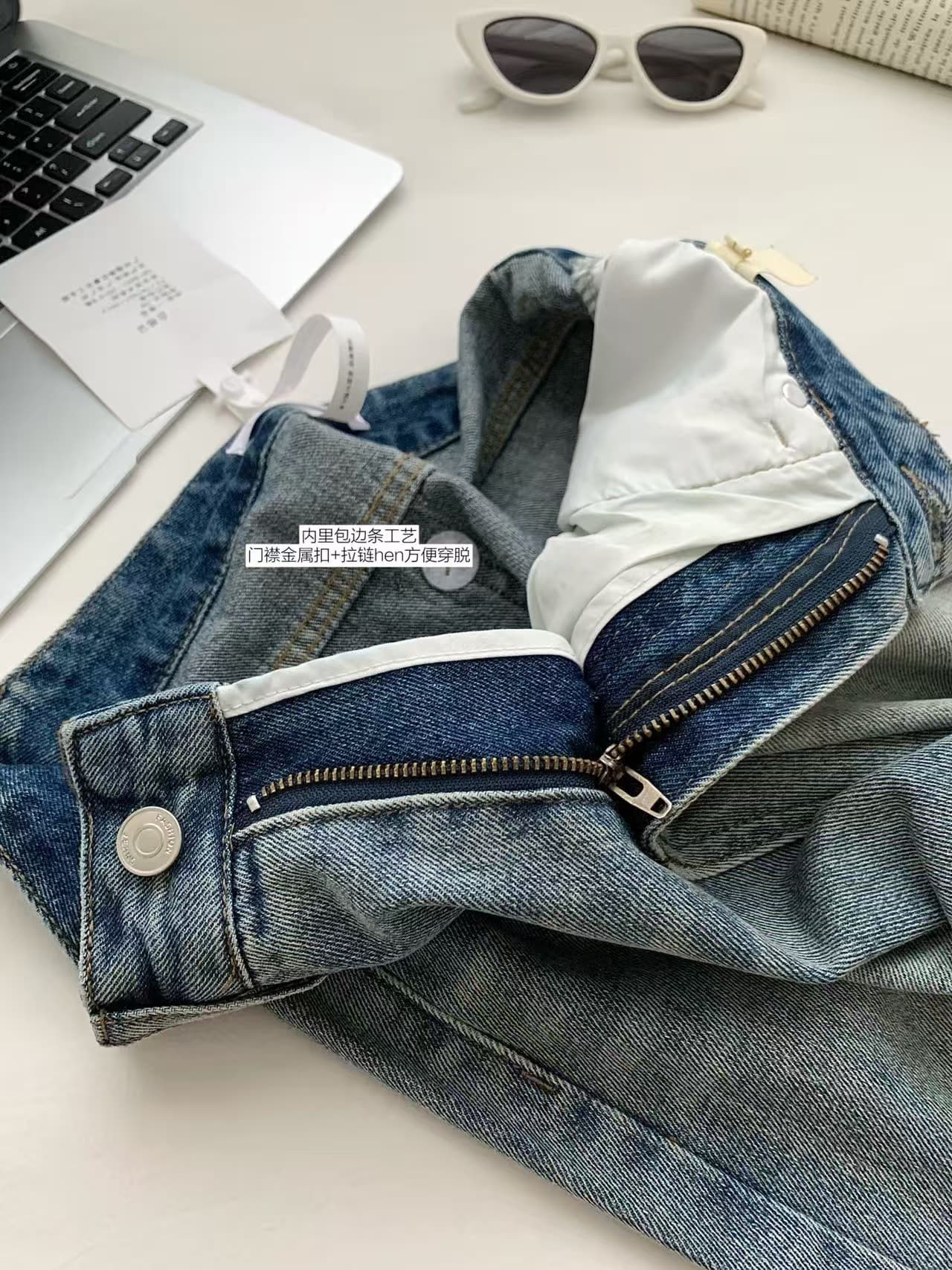 검은 콩 흠 baggy 데님 레트로 마 오래된 찢어진 부분 청바지 로우 웨이스트 루즈핏 슬림해 보이는 와이드 레그 팬츠 긴 바지 상세 이미지 10