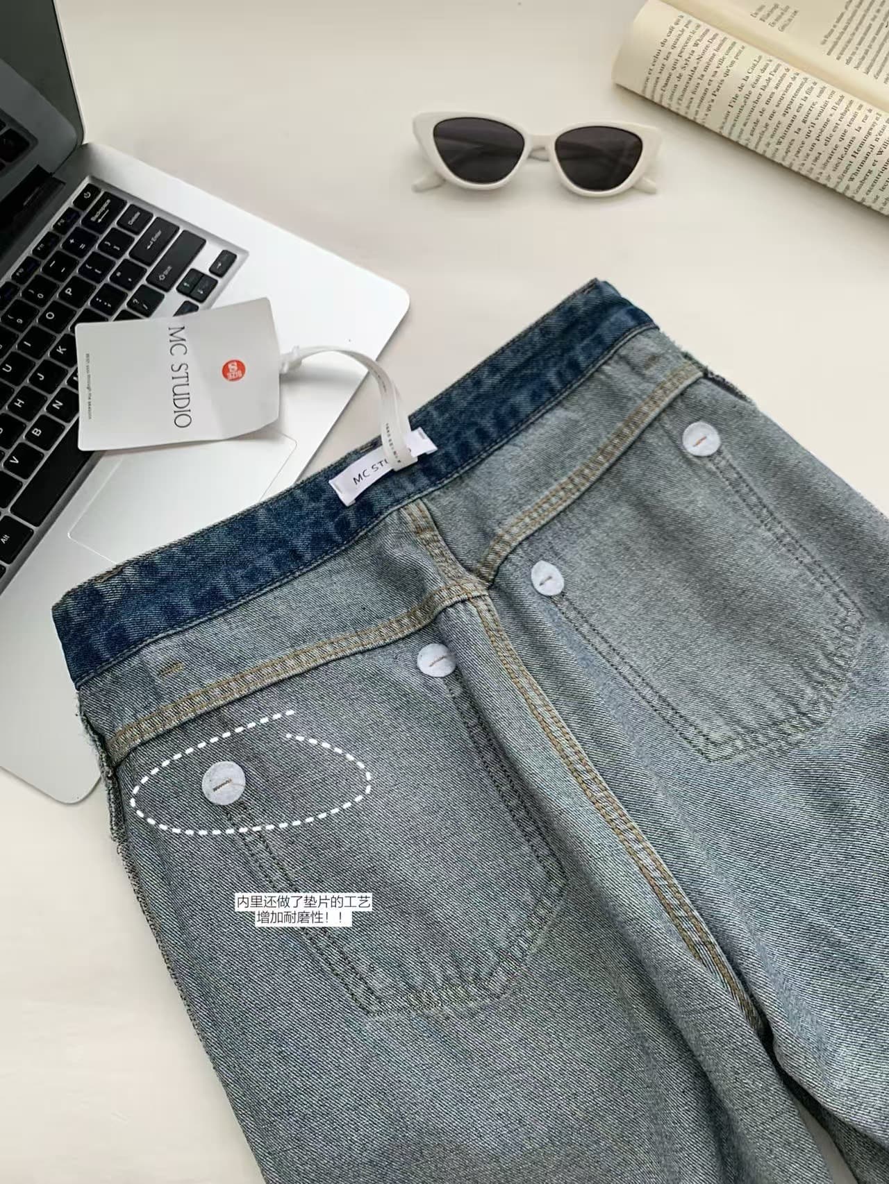 검은 콩 흠 baggy 데님 레트로 마 오래된 찢어진 부분 청바지 로우 웨이스트 루즈핏 슬림해 보이는 와이드 레그 팬츠 긴 바지 상세 이미지 12