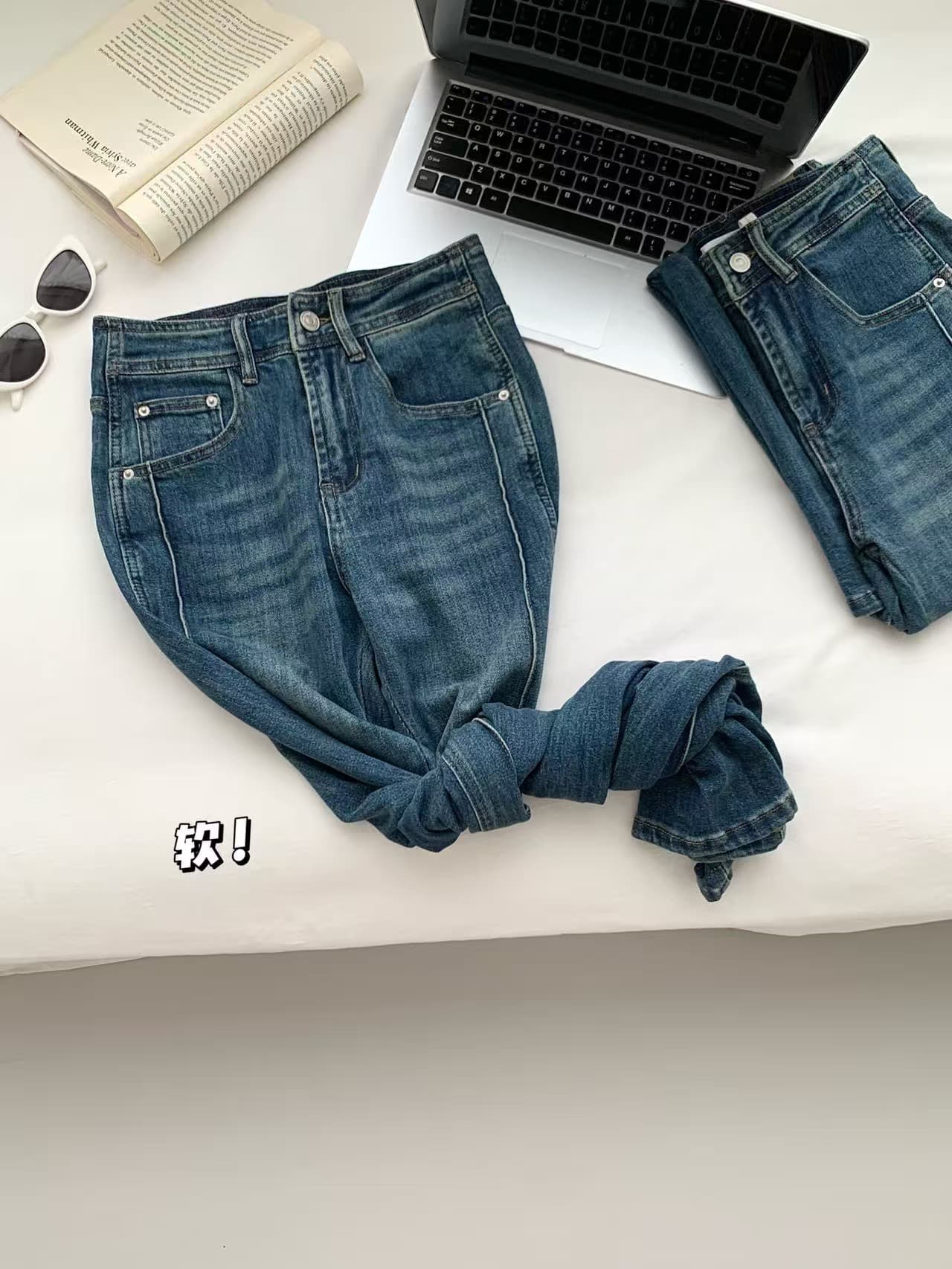 cloudsweet 흰 구름 달콤한 1 초 얇은 허리 플라스틱 몸 소 부츠컷 레트로 워싱 몸매 가꾸기 다용도 청바지 상세 이미지 11