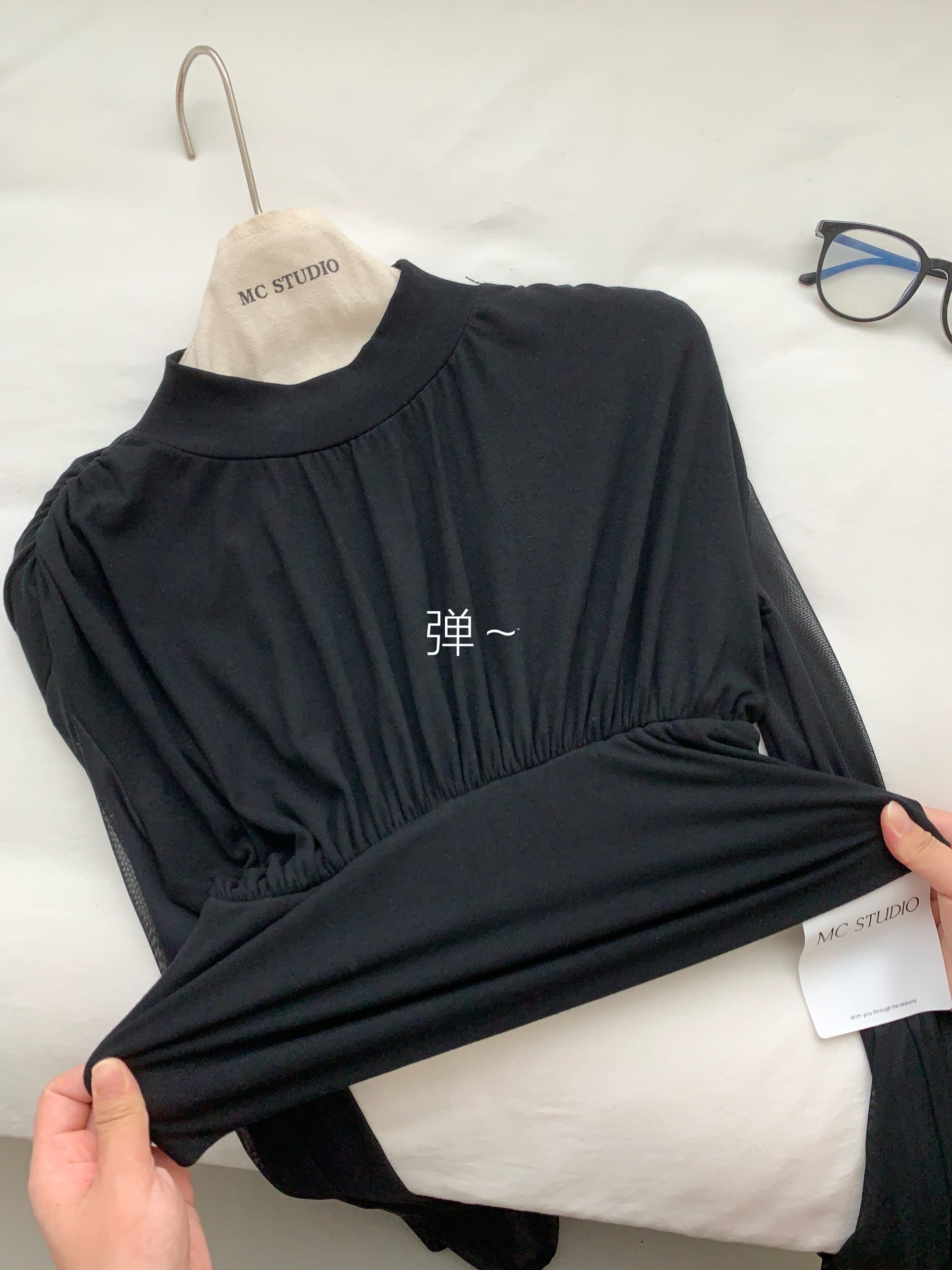 와일드 작은 셔츠 작은 터틀넥 맨위 쉬폰 망사 패치워크 긴팔 프로 피부 우아한 부드러운 만나는 상세 이미지 9