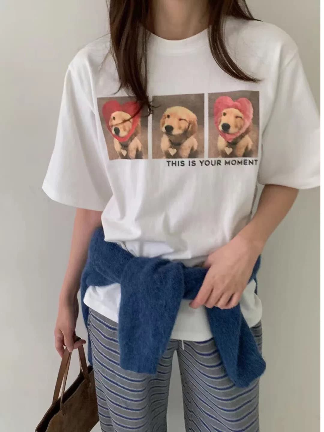 한국 chic 여름 미니멀리즘 다용도 라운드 넥 반팔 프린트 티셔츠 상세 이미지 2