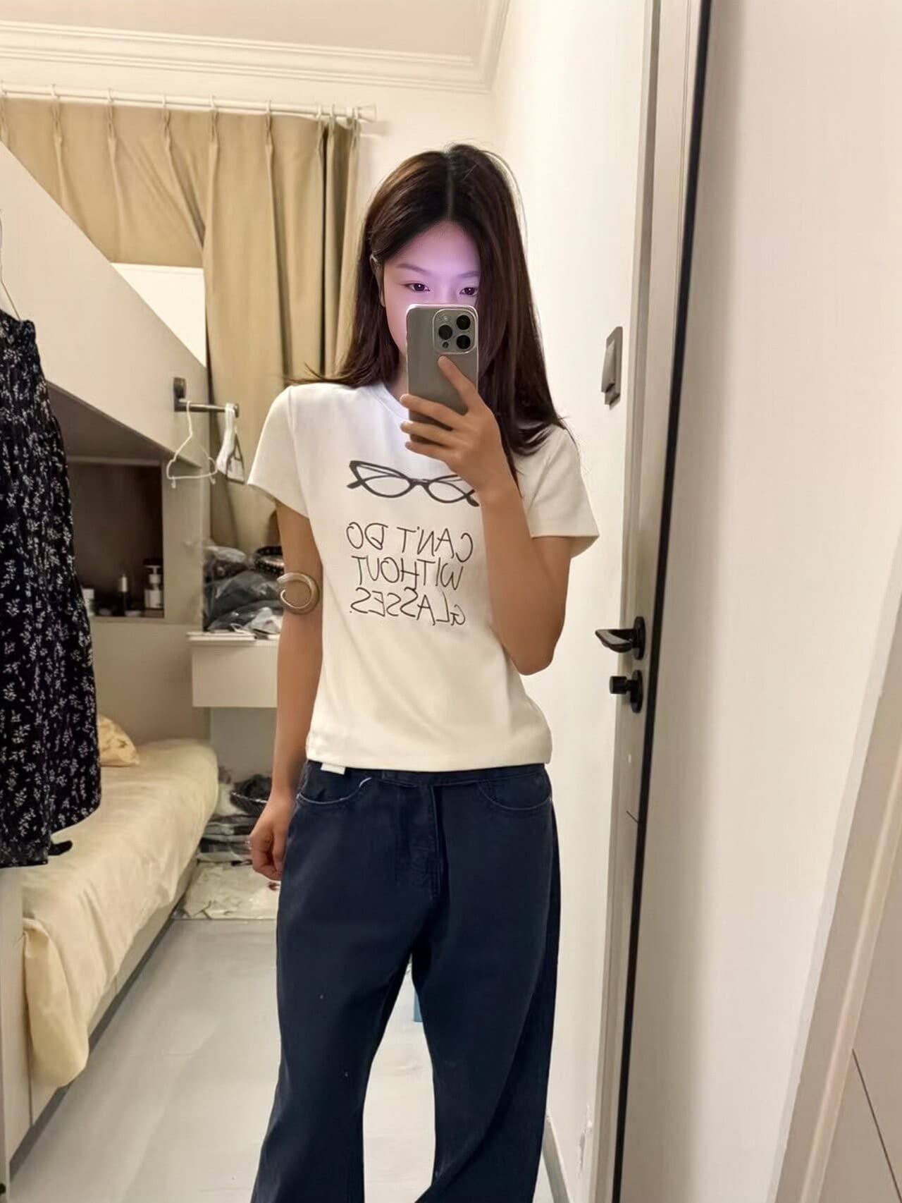 아메리칸 레트로 라운드 넥 긍정적 인 어깨 프린트 반팔 티셔츠 상세 이미지 1