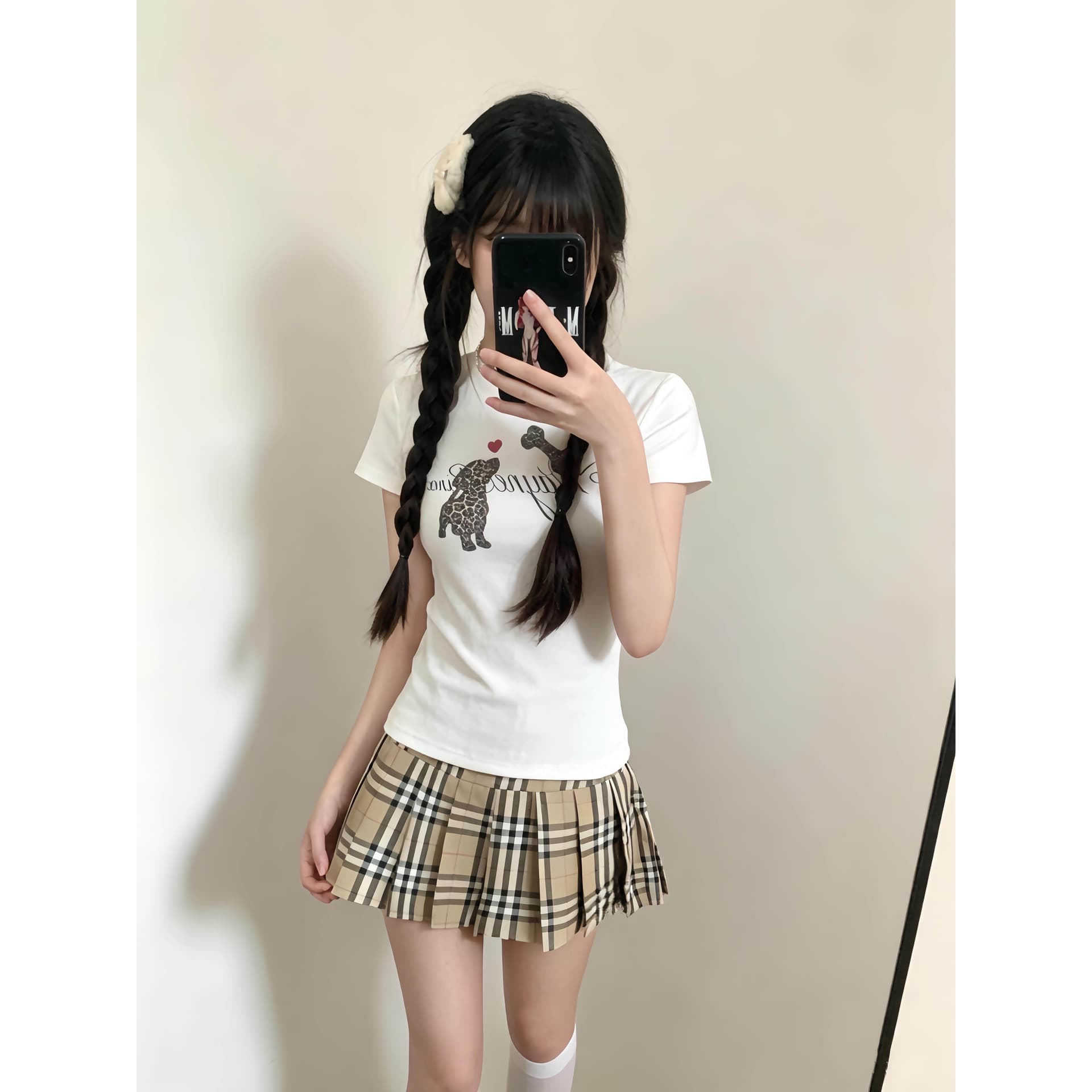 아메리칸 레트로 라운드 넥 긍정적 인 어깨 프린트 반팔 티셔츠 이미지 5