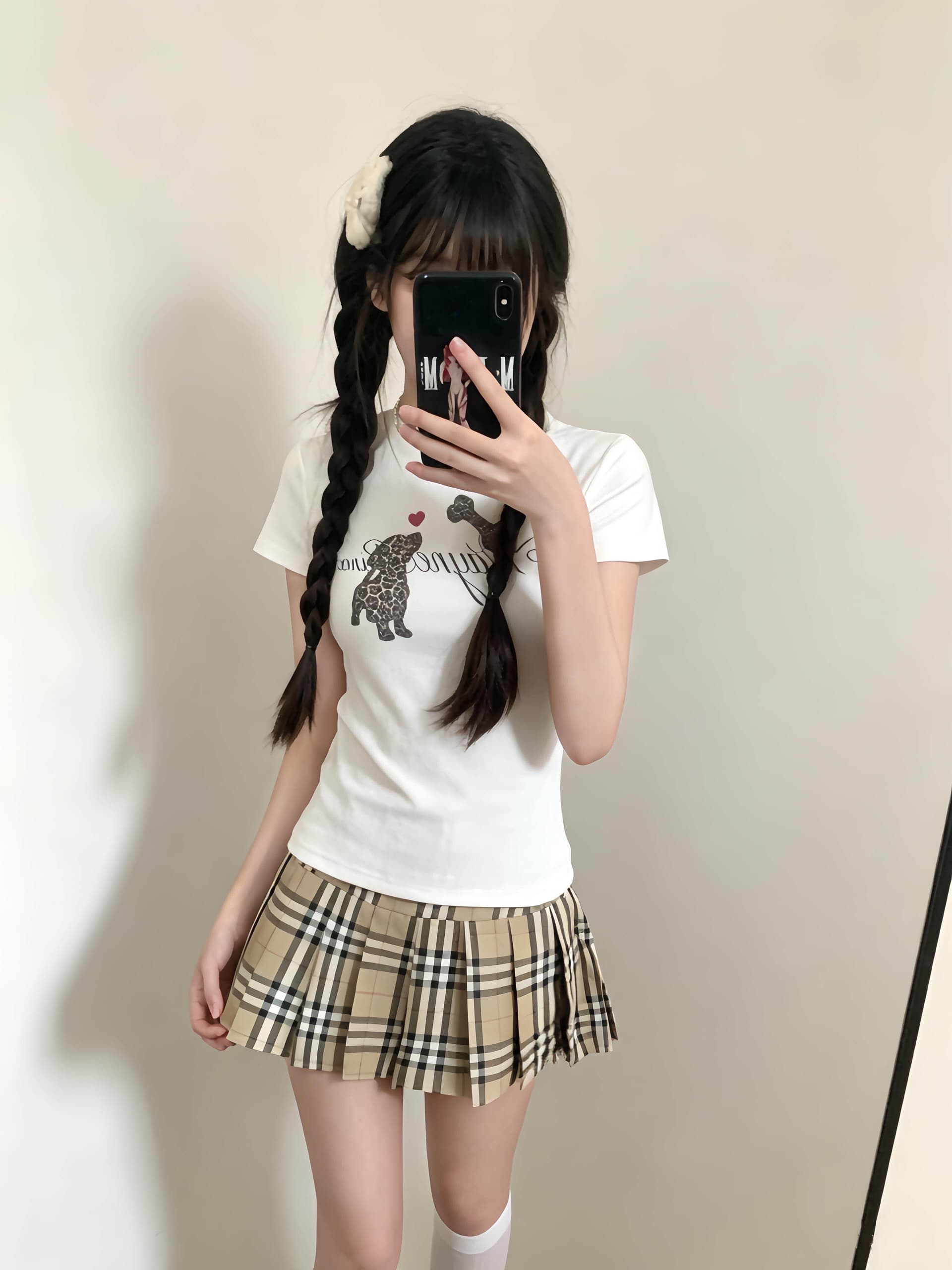 아메리칸 레트로 라운드 넥 긍정적 인 어깨 프린트 반팔 티셔츠 상세 이미지 4