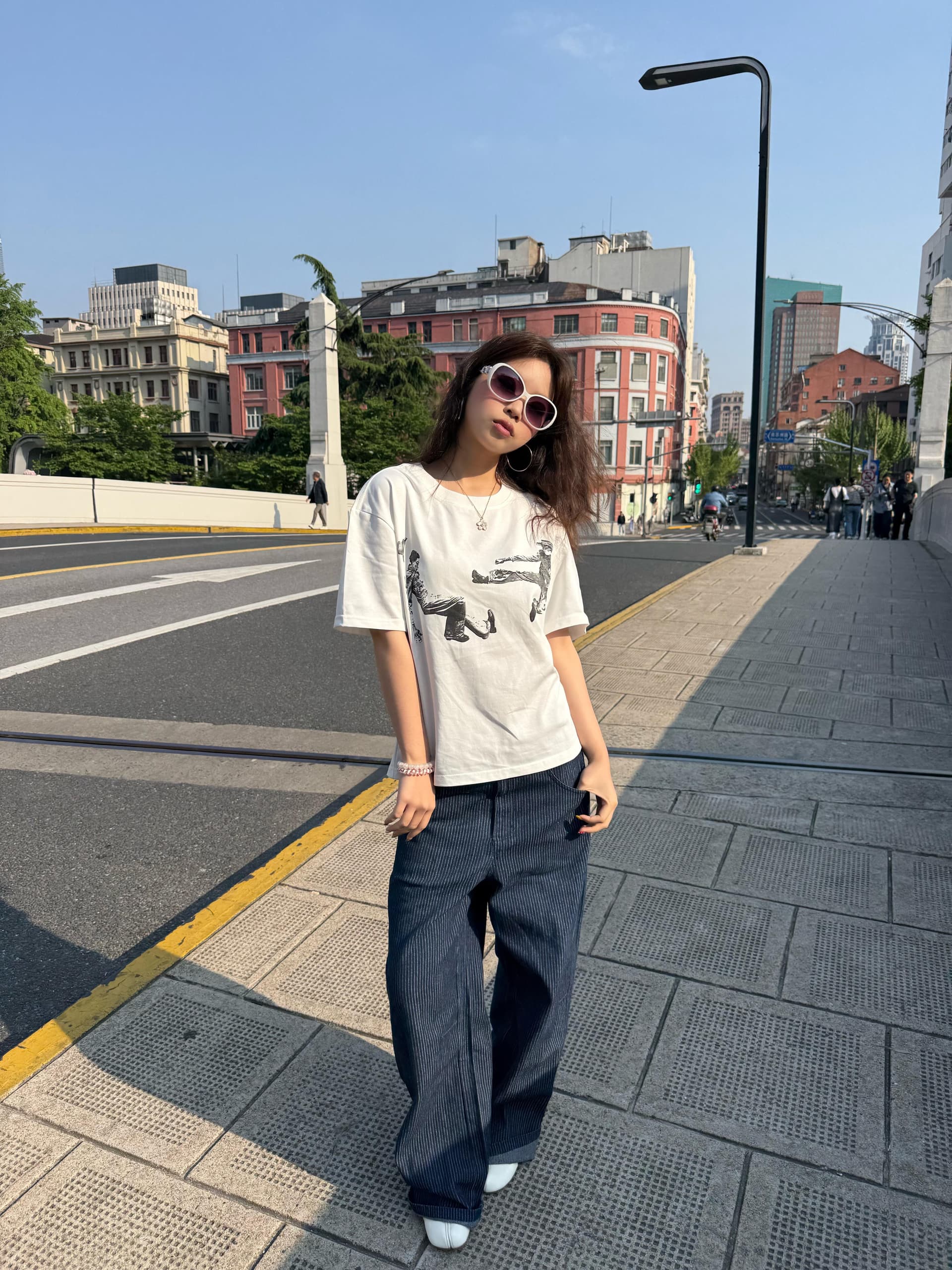한국 chic 여름 순면 미니멀리즘 다용도 라운드 넥 반팔 프린트 티셔츠 이미지 2