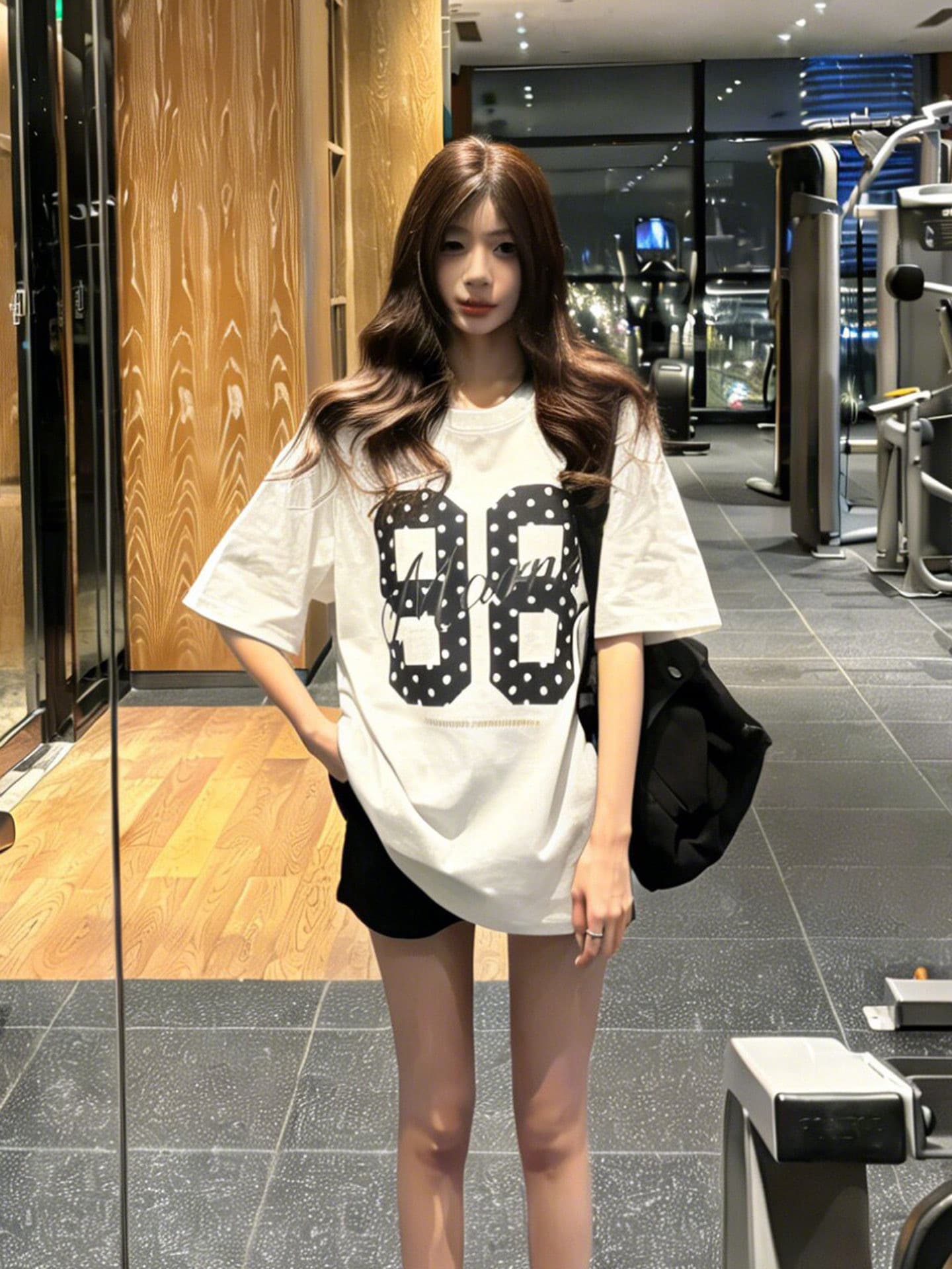순면 라운드 넥 프린트 반팔 티셔츠 이미지 2