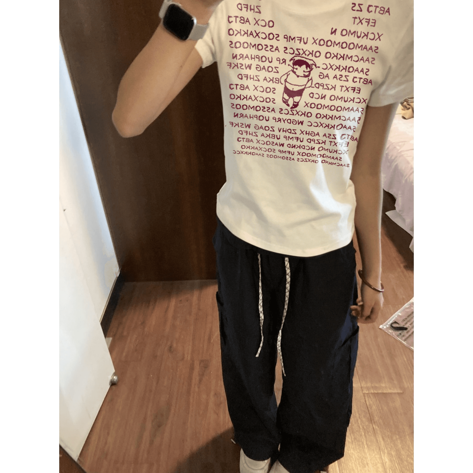 아메리칸 레트로 라운드 넥 프린트 반팔 티셔츠 이미지 5
