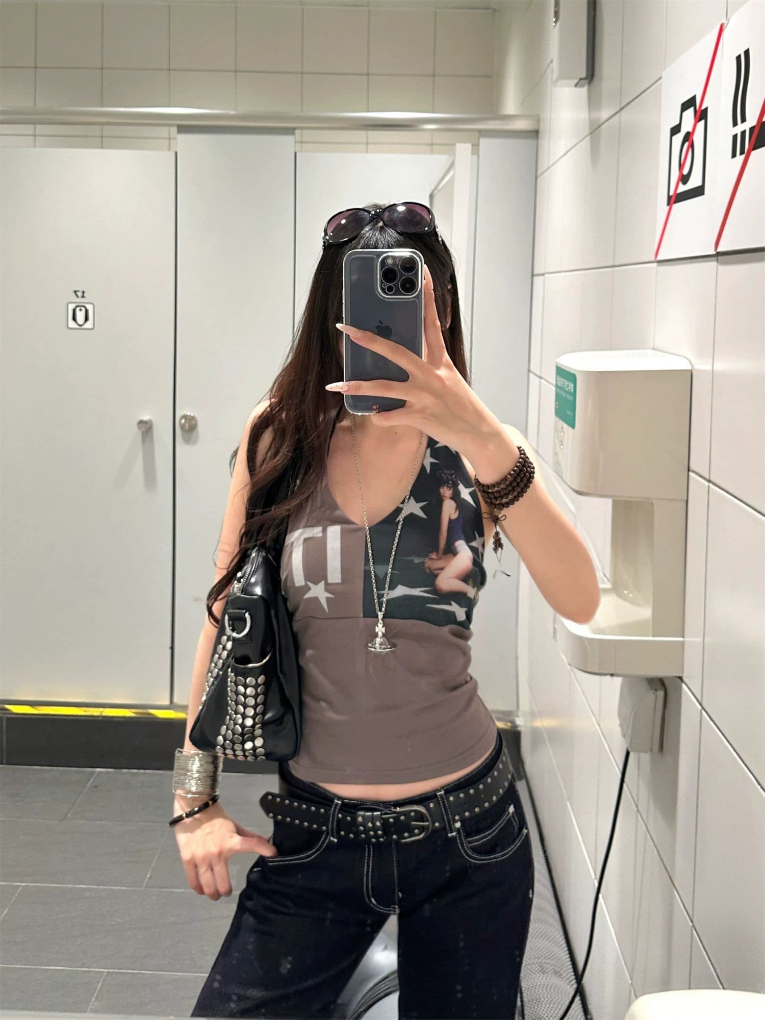 아메리칸 레트로 새로운 고급 개성 초상화 프린트 행침 목 캐미솔 핫걸 바람 몸매 가꾸기 티셔츠 ins 상세 이미지 2