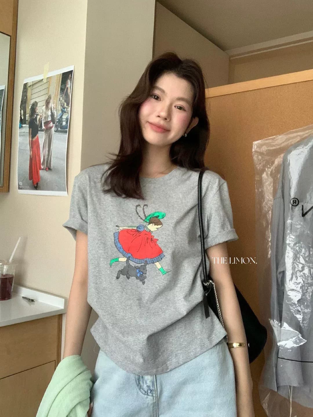 한국 동대문 순면 여름 새로운 루즈핏 귀여운 만화 애니메이션 프린트 반팔 티셔츠 여성 레저 맨위 상세 이미지 6