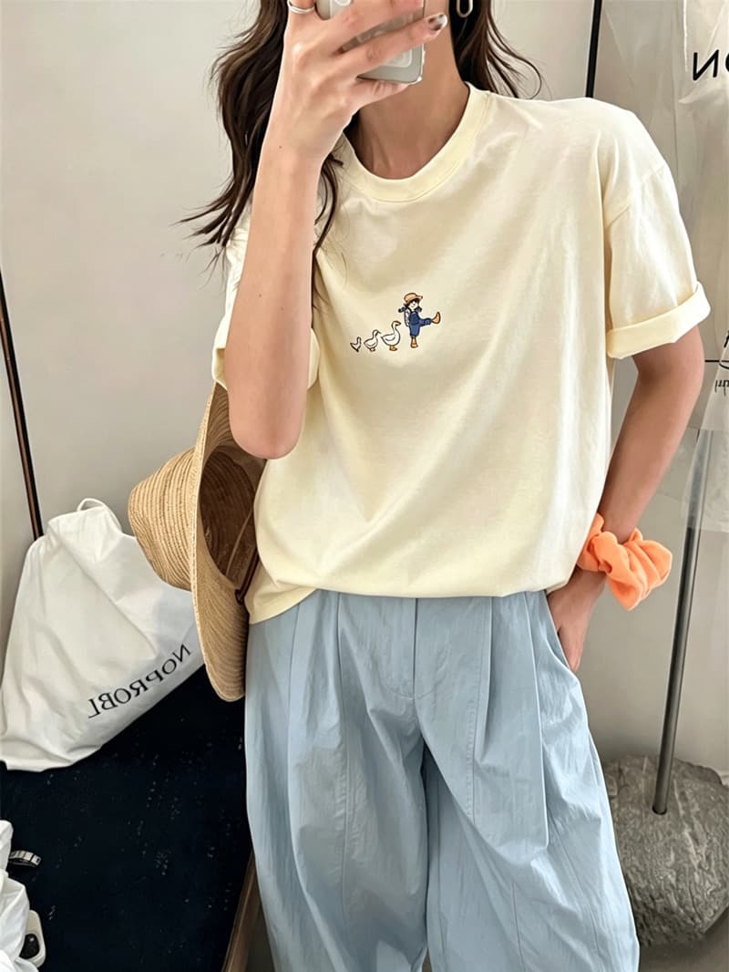 한국 chic 여름 미니멀리즘 다용도 라운드 넥 반팔 프린트 티셔츠 이미지 4