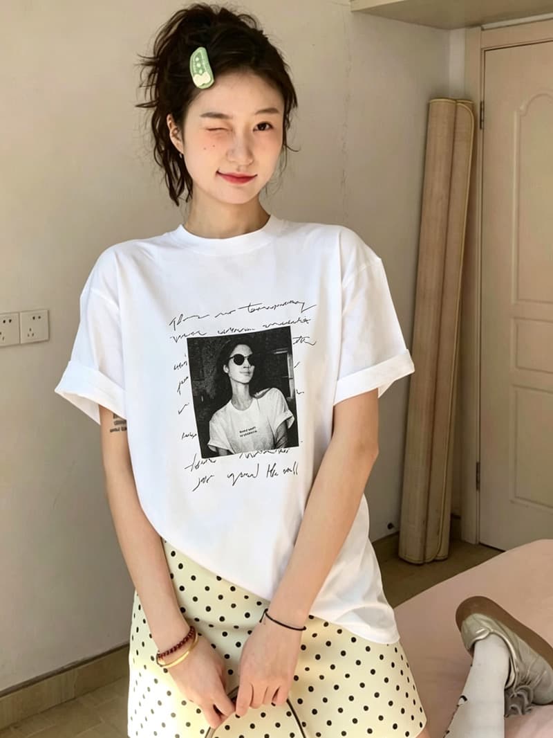 한국 chic 여름 미니멀리즘 다용도 라운드 넥 반팔 프린트 티셔츠