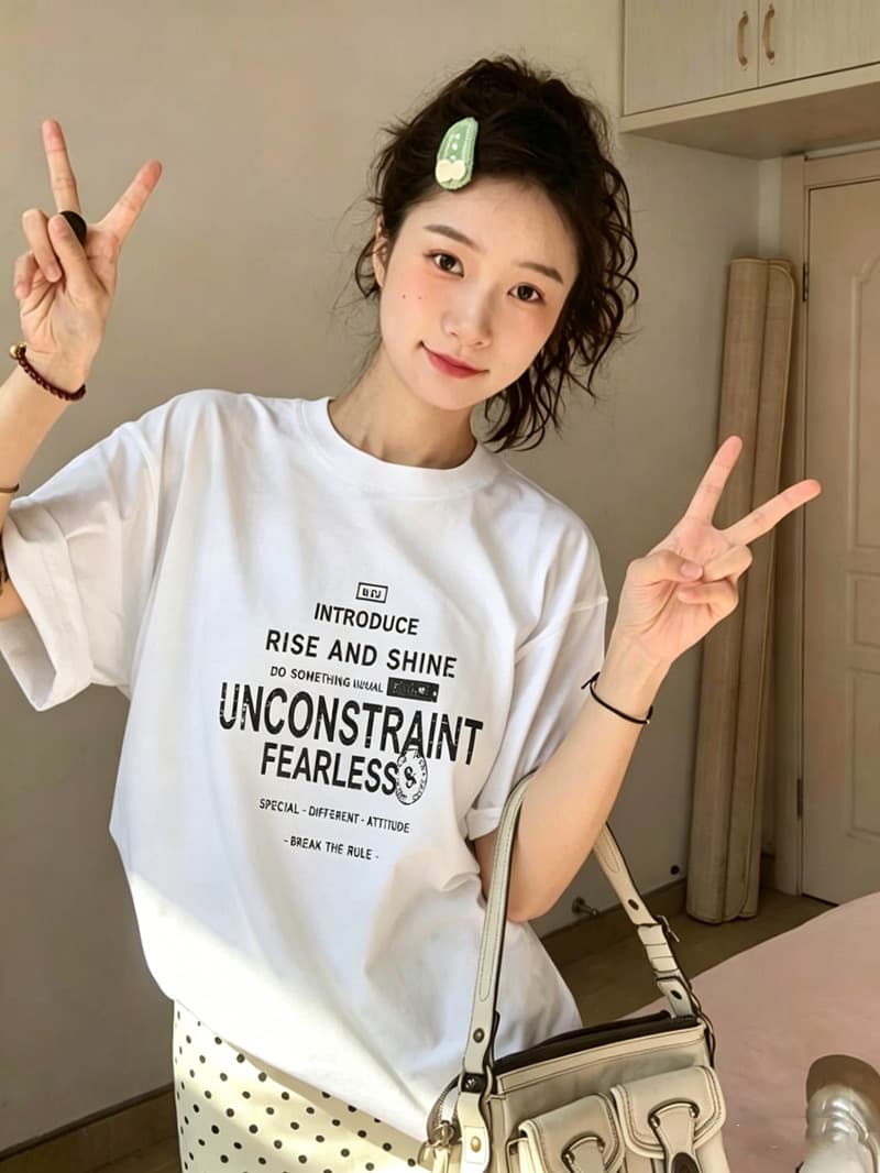 한국 chic 여름 미니멀리즘 다용도 라운드 넥 반팔 프린트 티셔츠