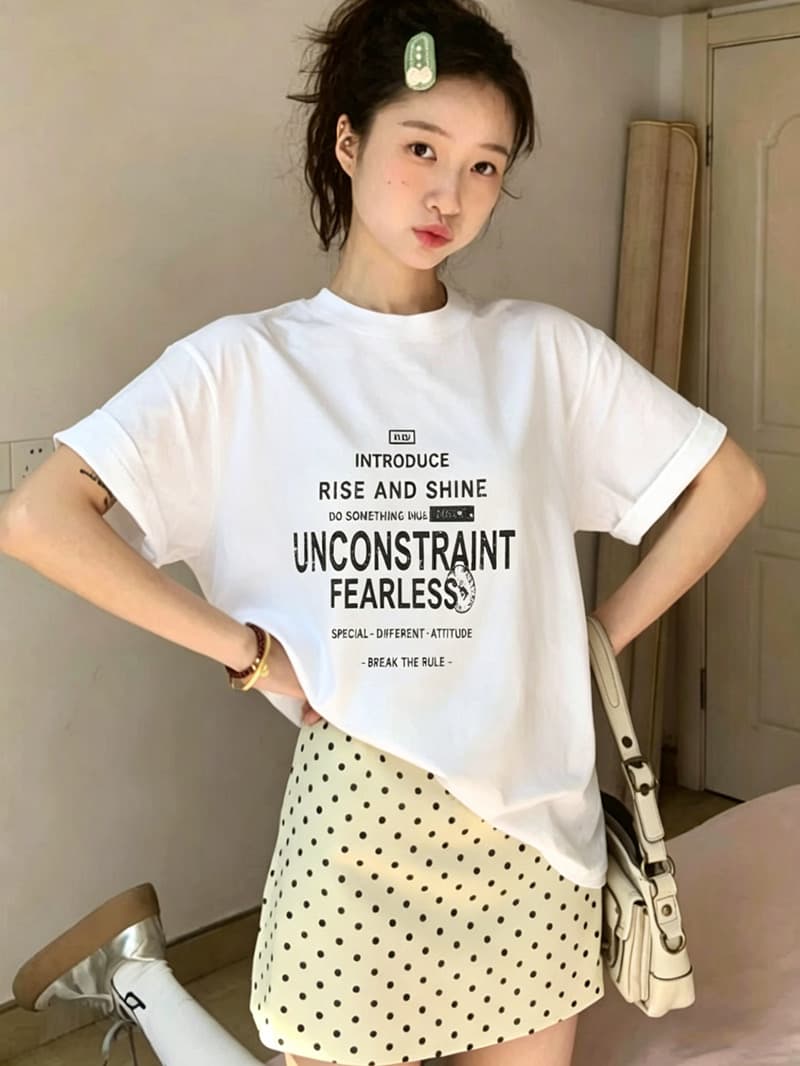 한국 chic 여름 미니멀리즘 다용도 라운드 넥 반팔 프린트 티셔츠 상세 이미지 4
