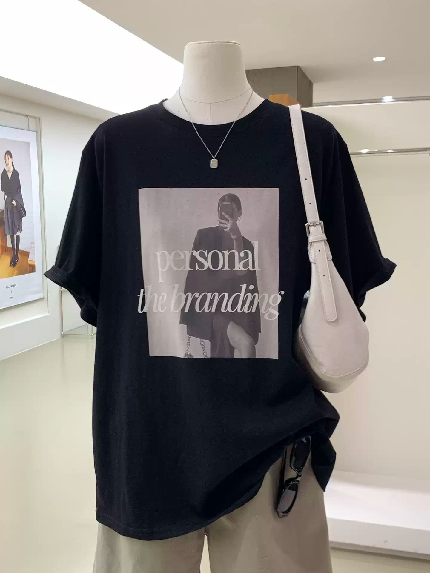 한국 chic 여름 미니멀리즘 다용도 라운드 넥 반팔 프린트 티셔츠