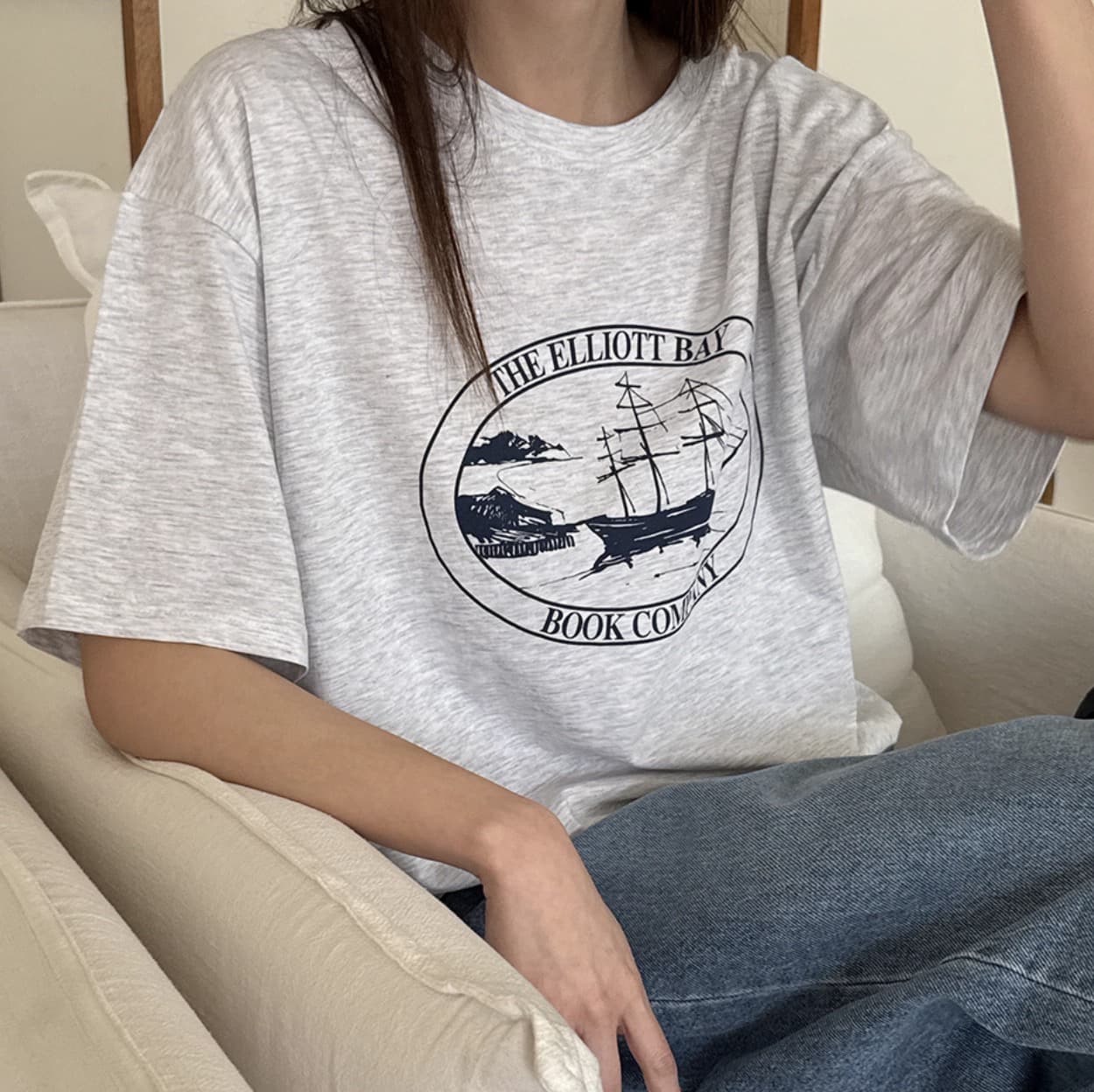 한국 chic 여름 미니멀리즘 다용도 라운드 넥 반팔 프린트 티셔츠 이미지 2