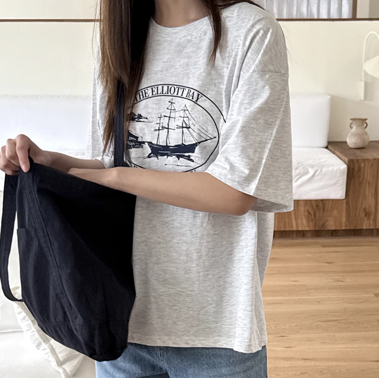 한국 chic 여름 미니멀리즘 다용도 라운드 넥 반팔 프린트 티셔츠 이미지 4