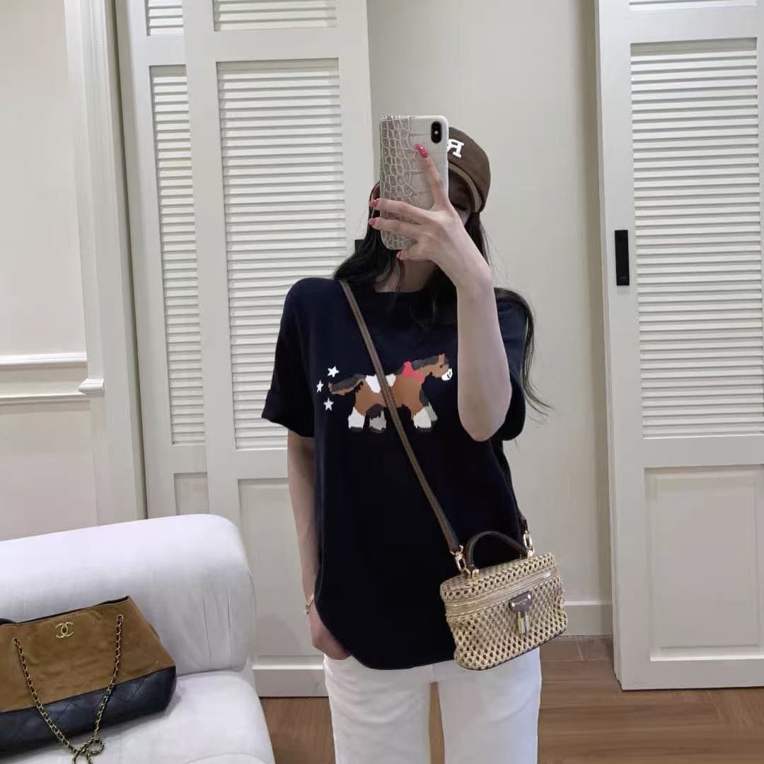 봄 여름 개성 작은 말 프린트 반팔 티셔츠 여성 루즈핏 디자인 센스 다용도 맨위 이미지 5