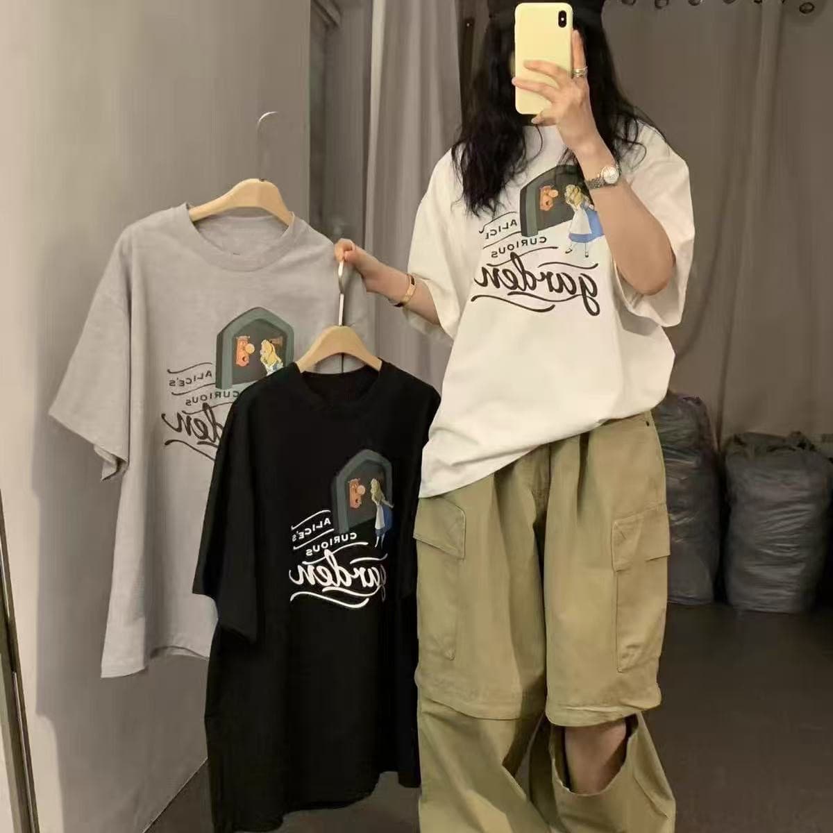 봄 여름 개성 반팔 티셔츠 달콤한 자매 한국 스타일 디자인 센스 새로운 다용도 맨위 상세 이미지 1