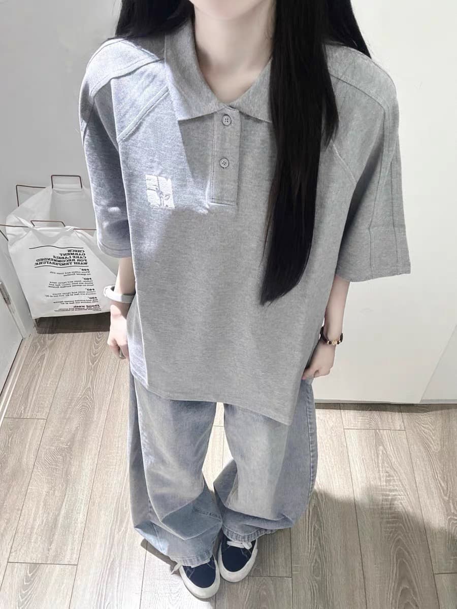 자수 네리 가게 천 순면 220 그램 반팔 티셔츠 여성 이미지 4