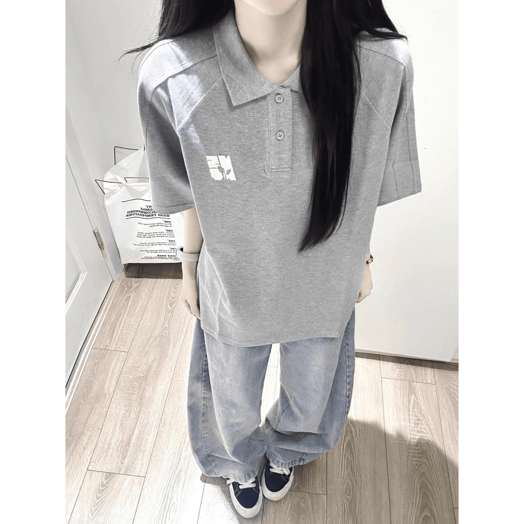 자수 네리 가게 천 순면 220 그램 반팔 티셔츠 여성 이미지 5