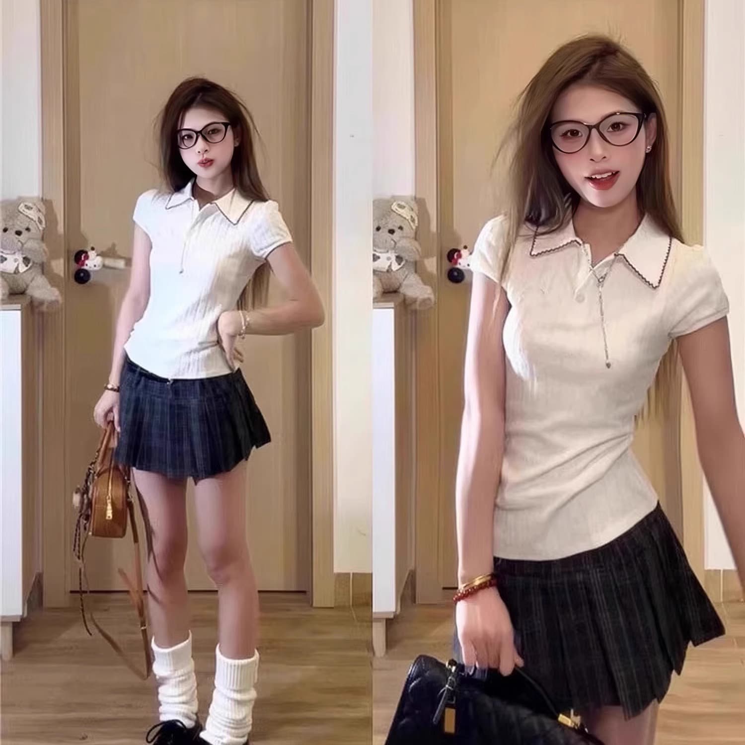 화이트 POLO 칼라 반팔 티셔츠 여성 여름 2026 새로운 일본식 레트로 학원 스타일 몸매 가꾸기 슬림해 보이는 맨위 상세 이미지 1