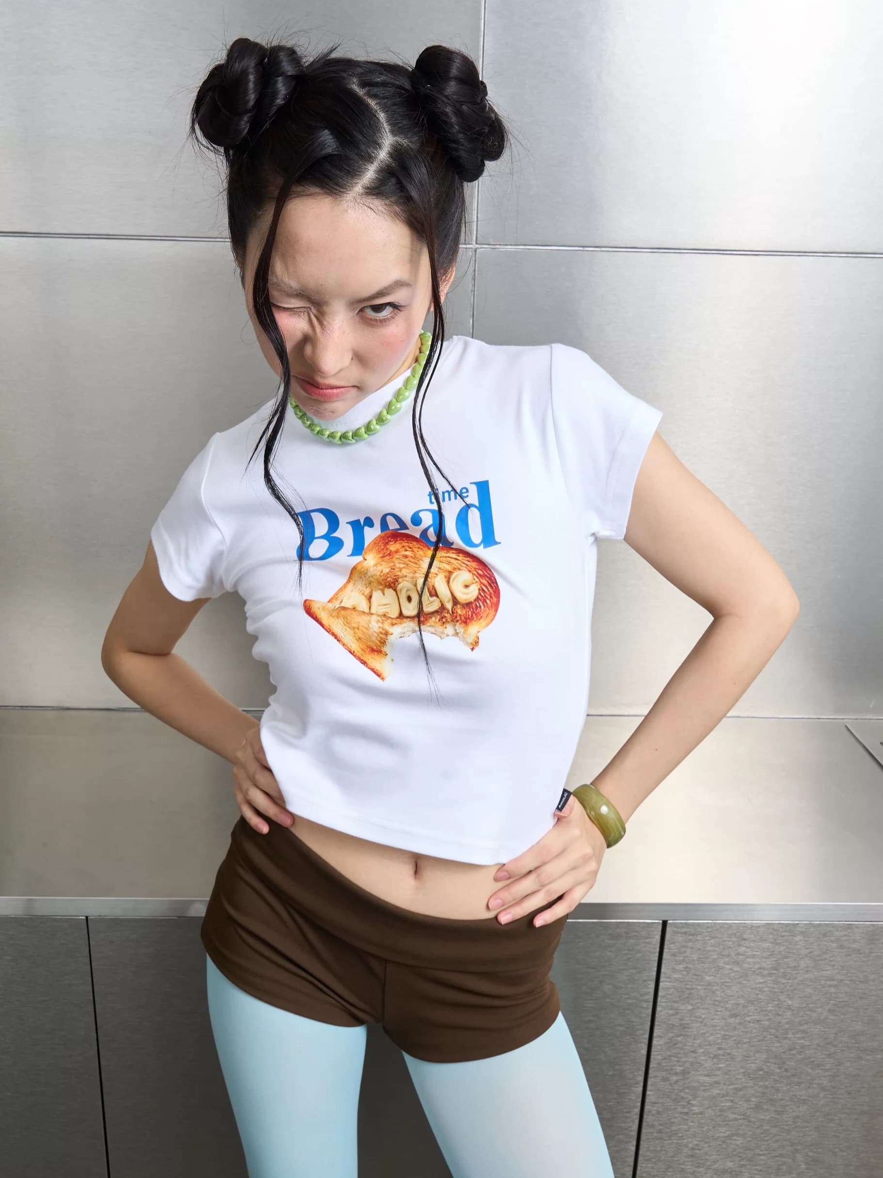 아메리칸 레트로 핫걸 쇼트 스타일 라운드 넥 프린트 반팔 티셔츠