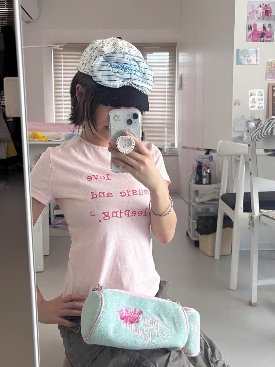 아메리칸 레트로 라운드 넥 프린트 반팔 티셔츠 상세 이미지 1