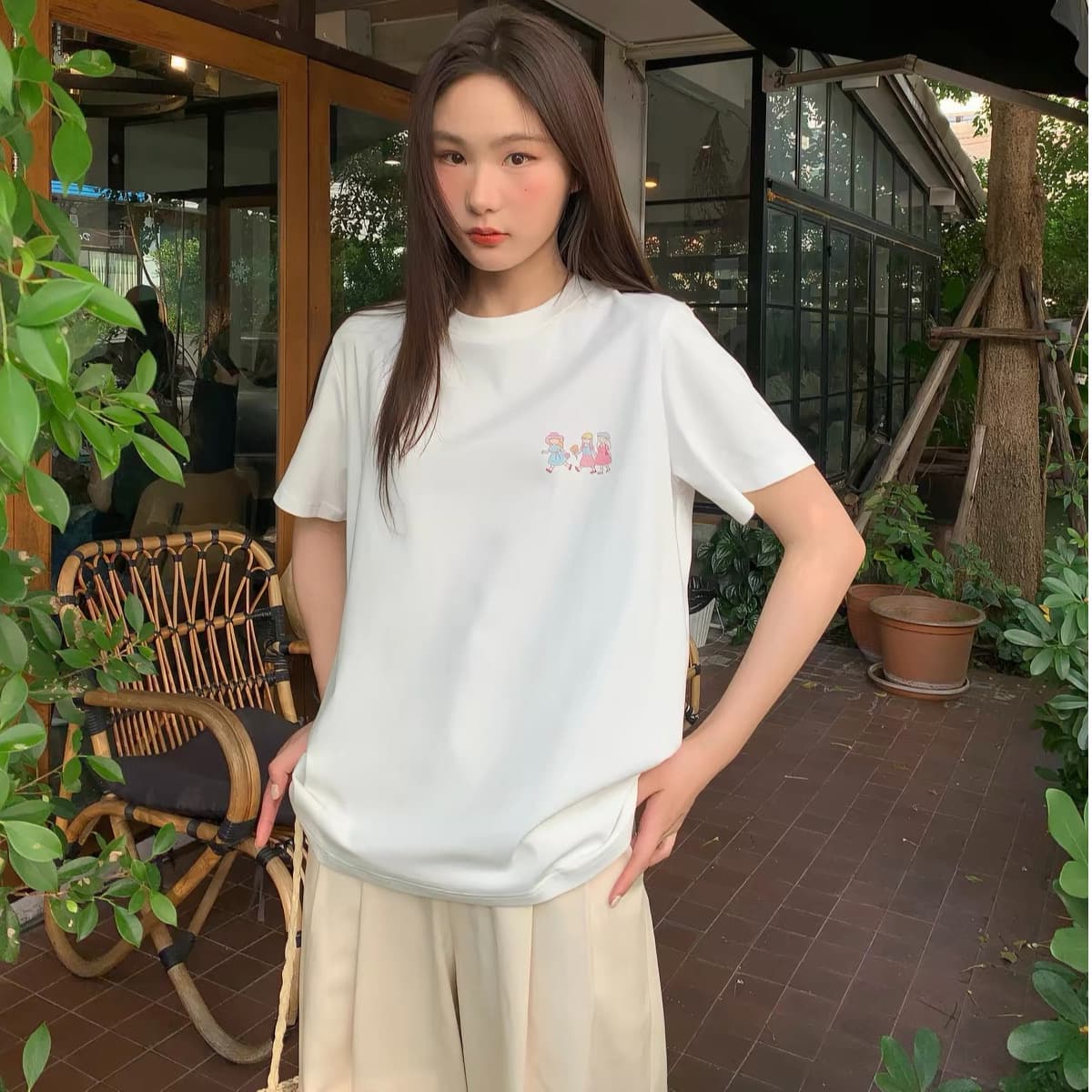 순면 라운드 넥 루즈핏 프린트 반팔 티셔츠 이미지 3
