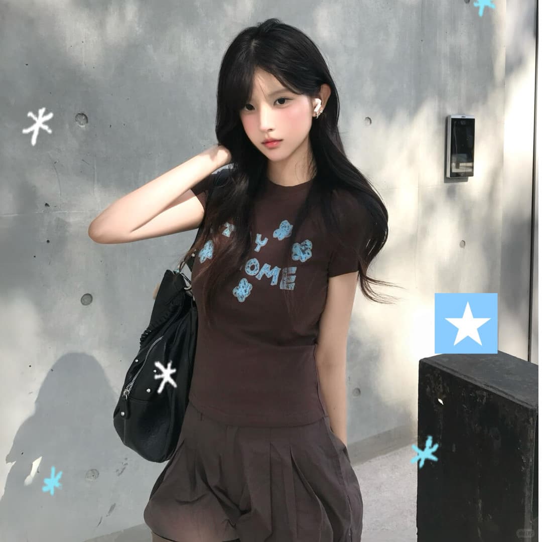 아메리칸 레트로 라운드 넥 프린트 반팔 티셔츠