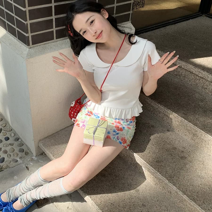 순수한 욕망 나비 매듭 베이비 칼라 쇼트 스타일 몸매 가꾸기 슬림해 보이는 맨위 이미지 2