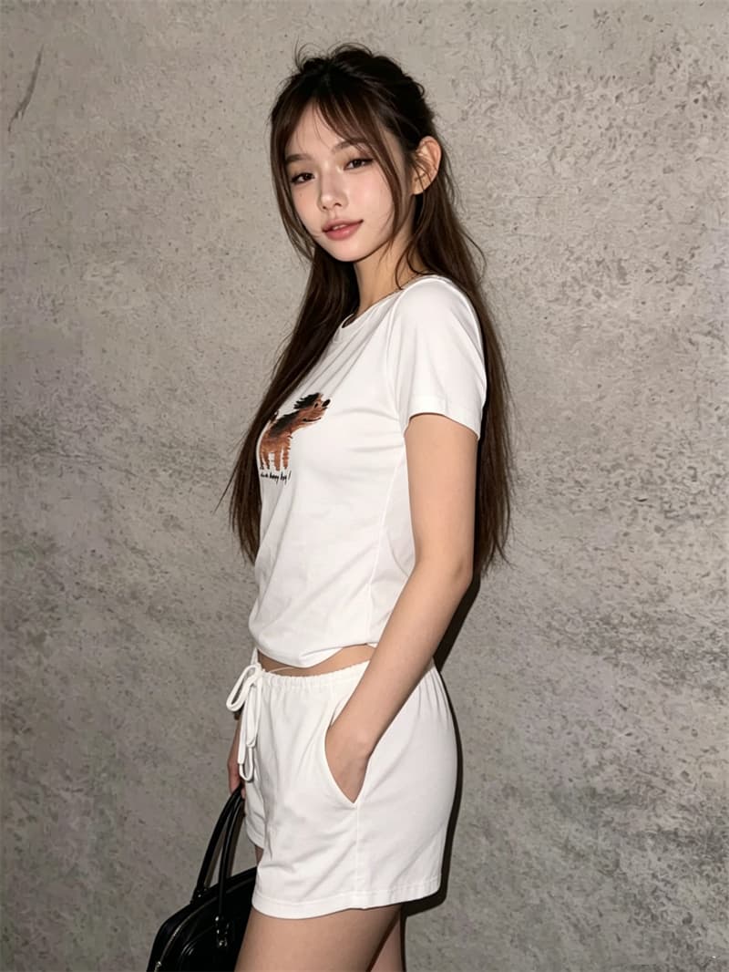 순면 40 220 그램 92 면 8 암모니아 Lun 긍정적 인 어깨 반팔 티셔츠 이미지 2