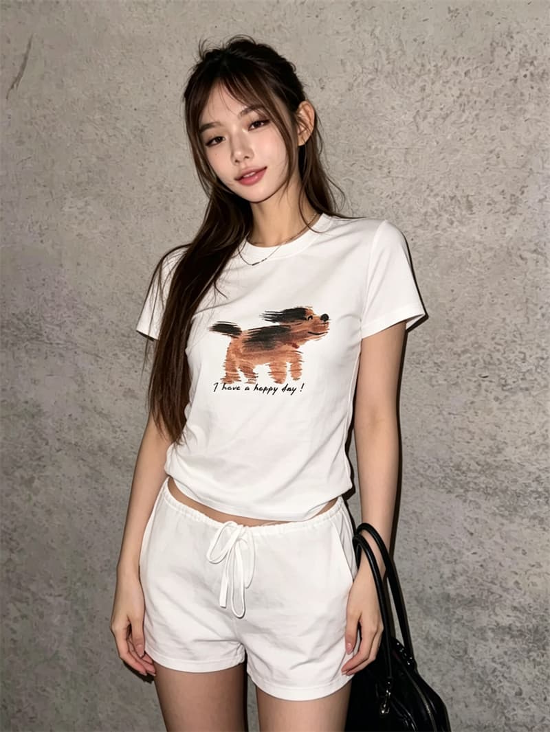순면 40 220 그램 92 면 8 암모니아 Lun 긍정적 인 어깨 반팔 티셔츠 이미지 4
